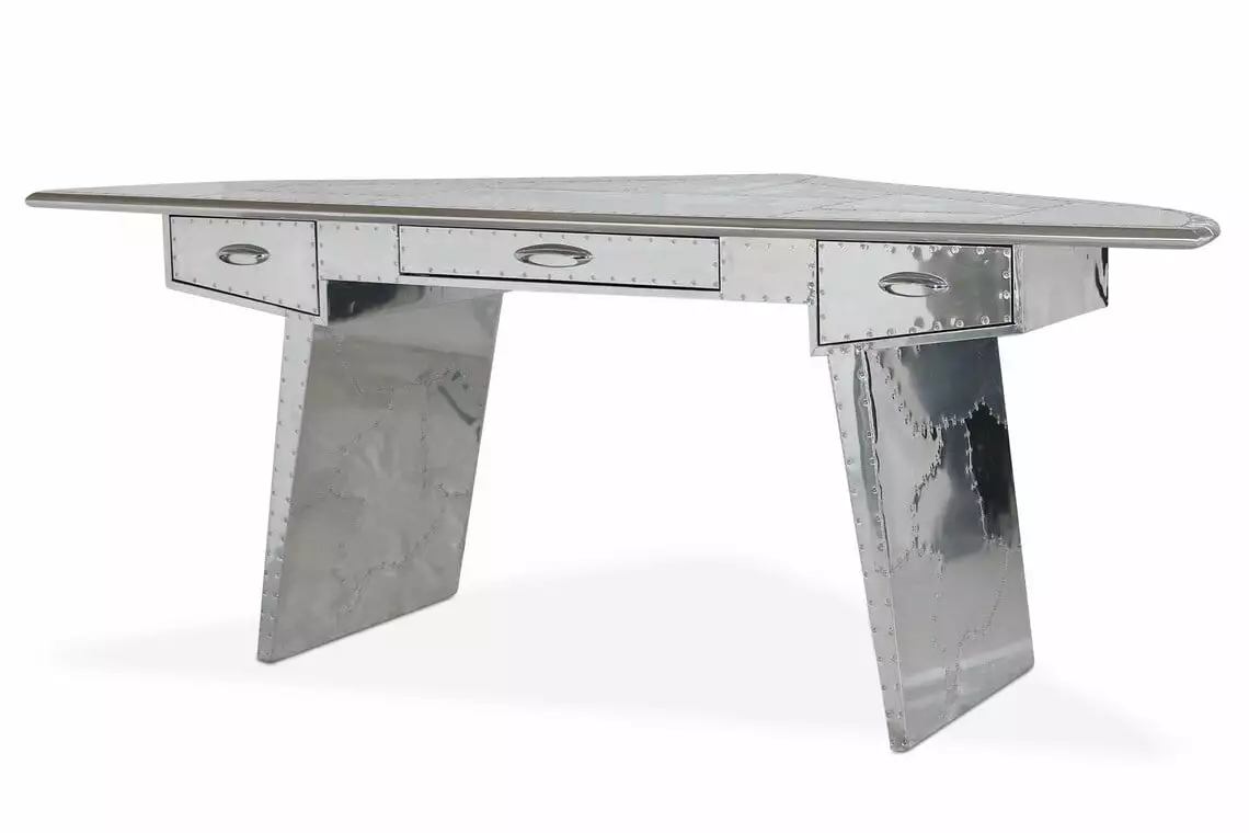 NauticalMart Aviator Executive Fighter Jet Wing Desk Polished Aluminum Home Office Furniture (78 Inches) - Modern Decor