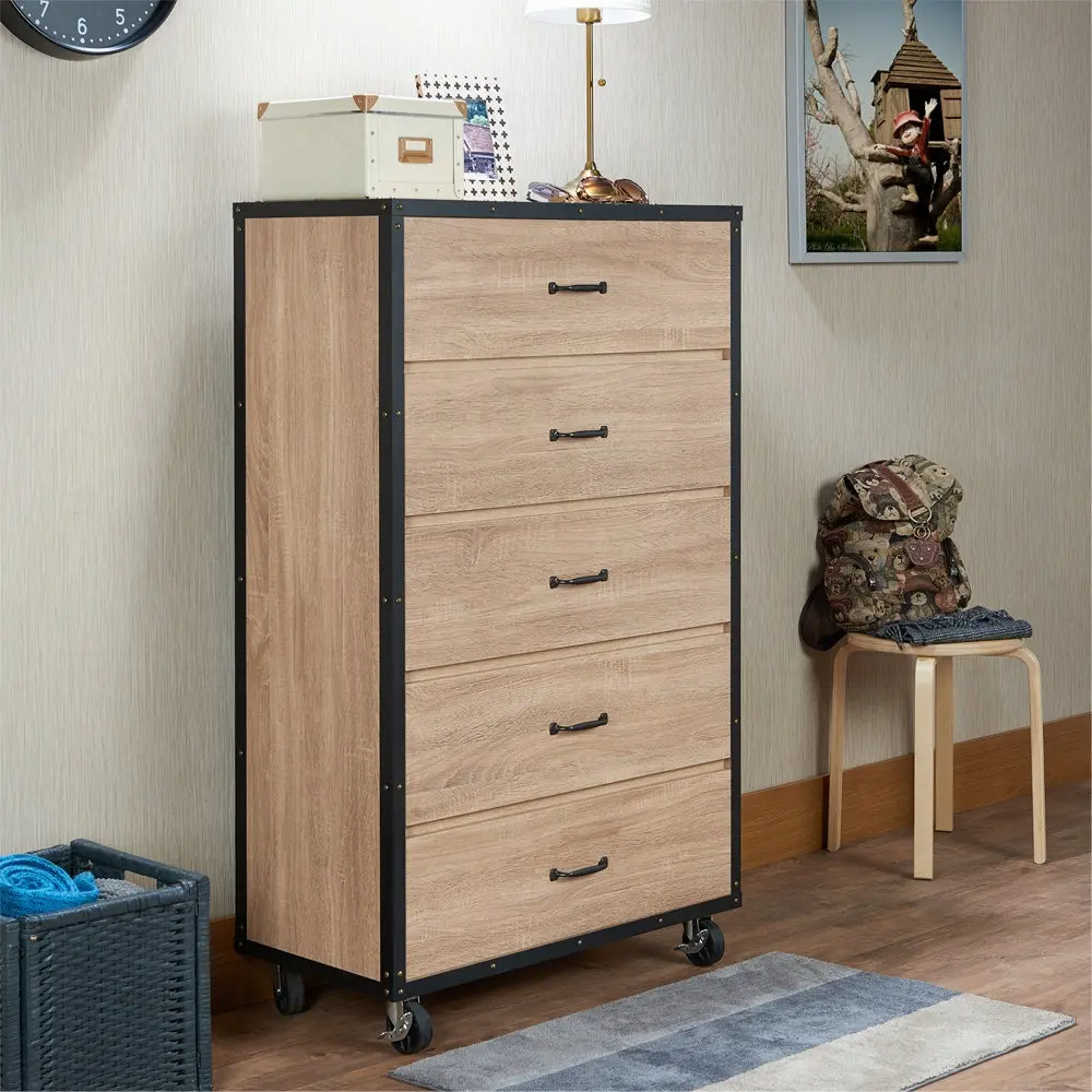 Weathered Light Oak 5-Drawer Chest Bedroom Oak Finish MDF furniture max