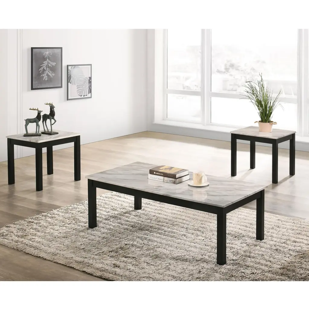 White and Black 3 Piece Occasional Set Primary Living Space Modern Decor furniture max