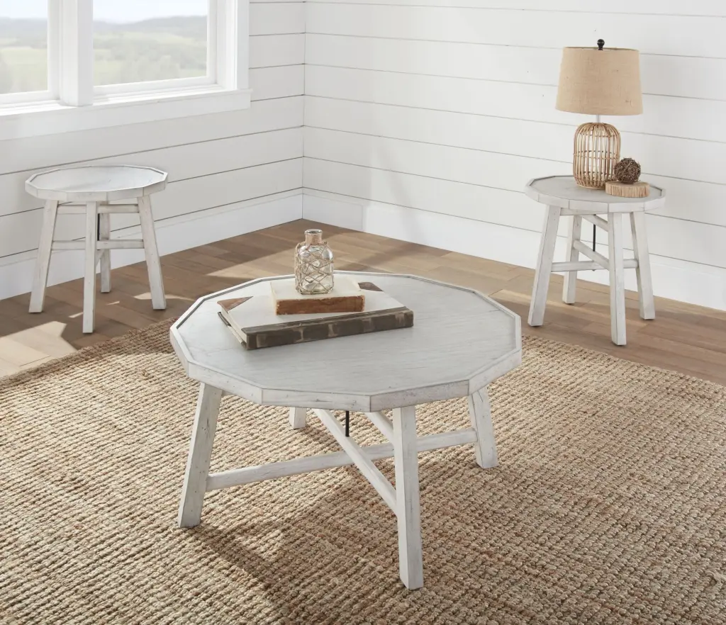 Paisley 3 Piece Occasional Table Set White Wood Finish steve silver furniture