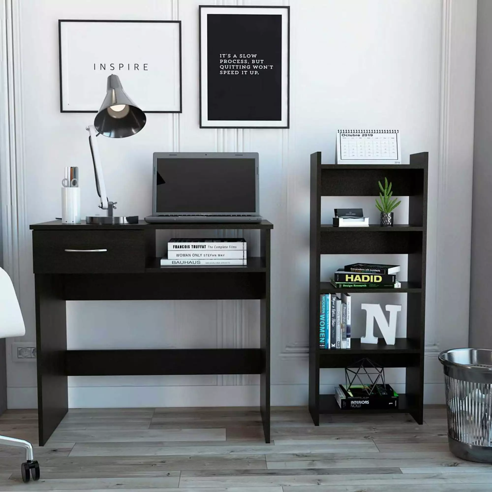 TUHOME Vizcaya Black Engineered Wood Home Office Desk Set TUHOME Furniture