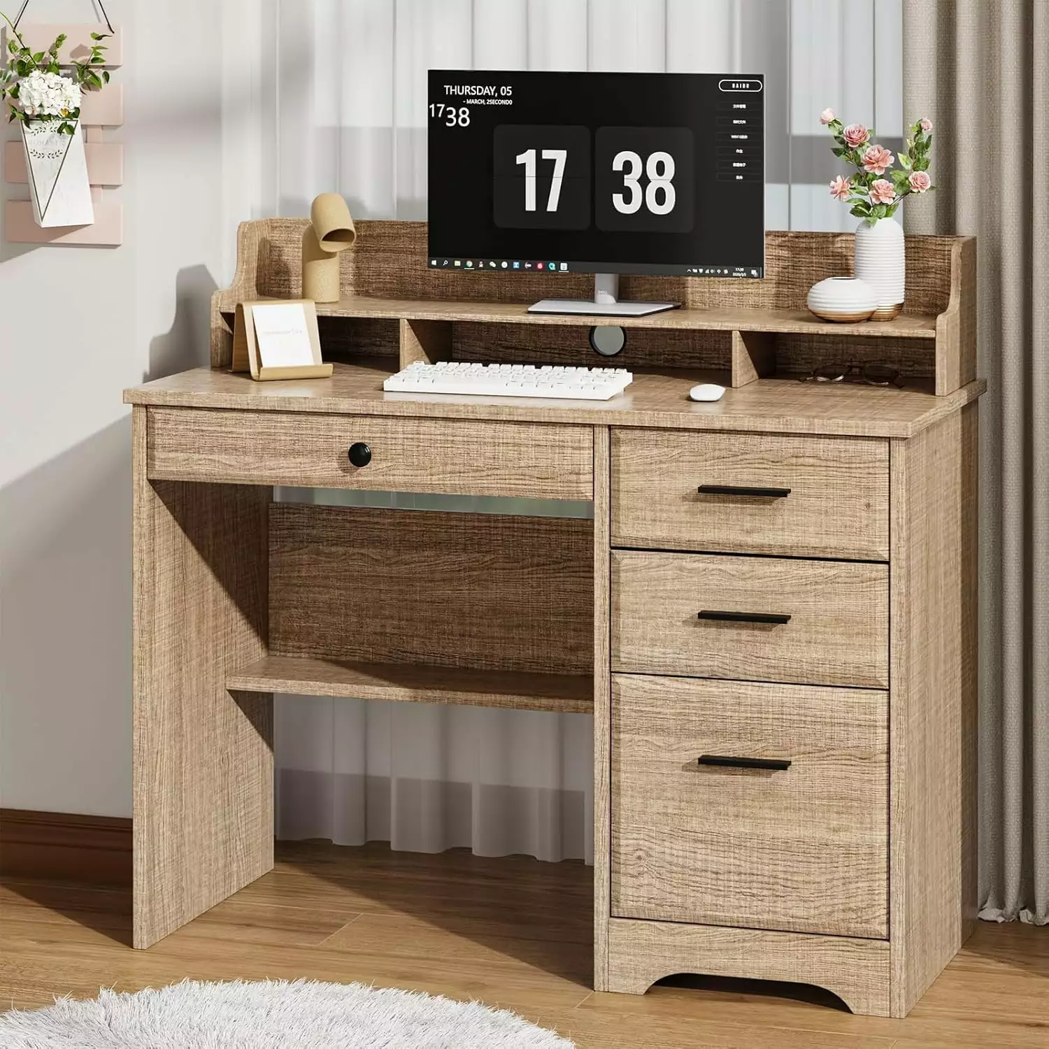 Sleek Grey Office Desk Hutch Elevate Your Workspace B&B Charcoal