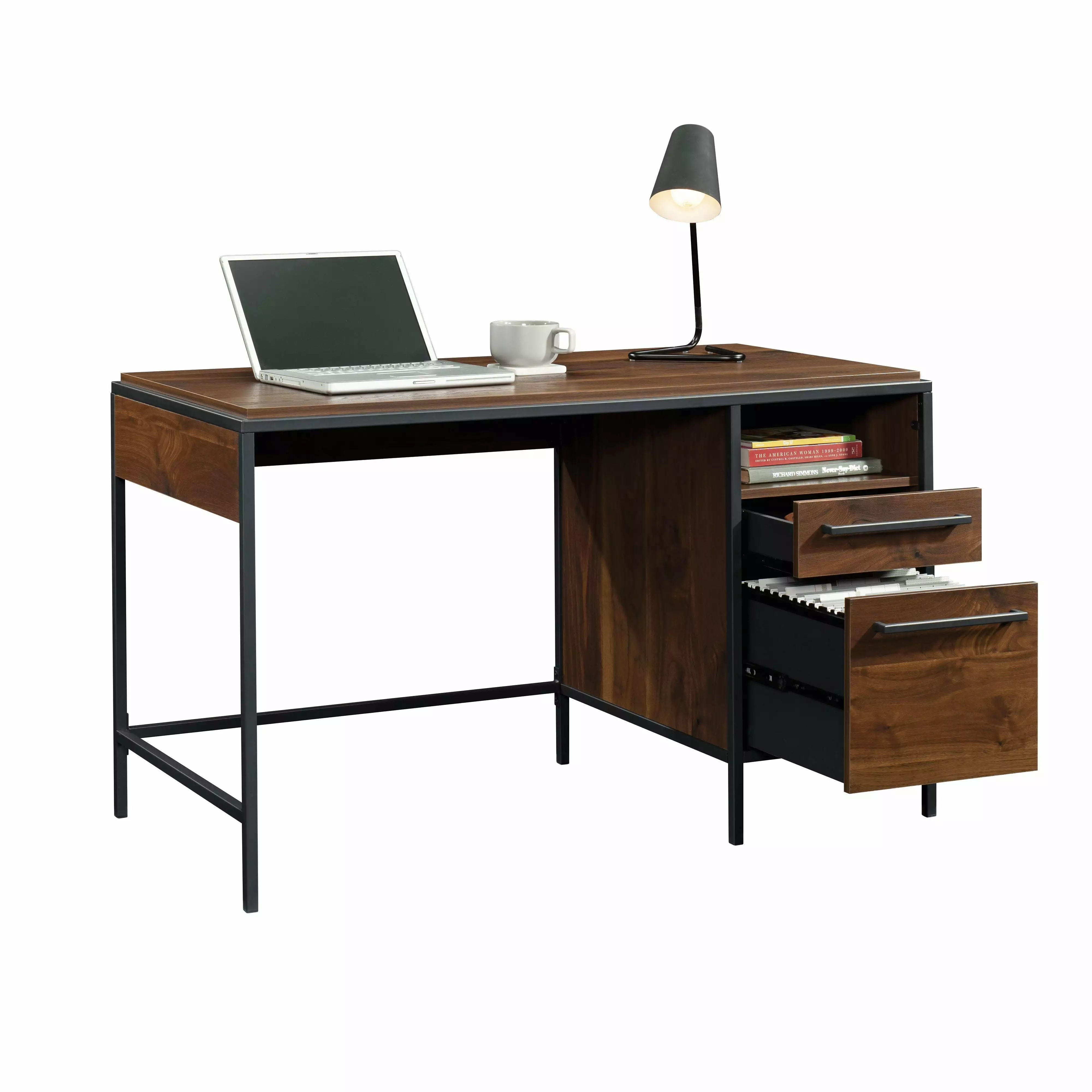 CasaSole 49 Wide Home Office Desk Drawers and Open Shelf Grand Walnut - Functional Workspace