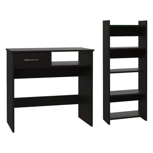 Home Office Desk Set One Drawer, Keyboard Tray, and Five Shelves - Black Workstation FHWMJZX