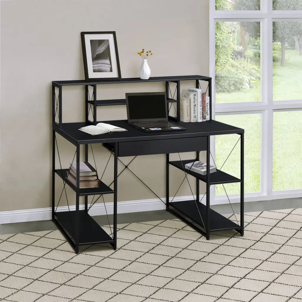 Black Office Desk Open Shelves And Hutch Black Writing Desk Home Office furniture max