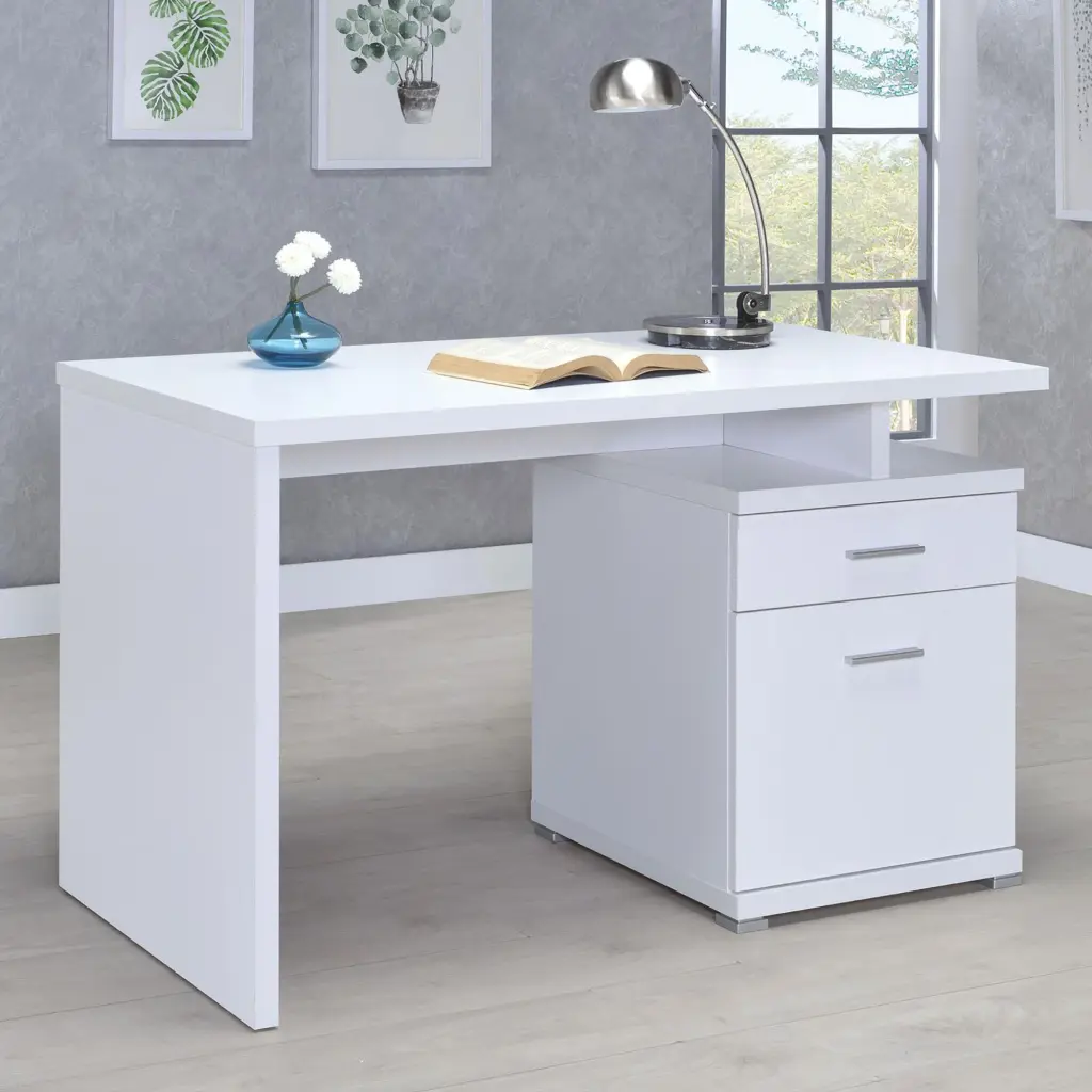 White 2 Drawer Reversible Office Desk Contemporary Style furniture max