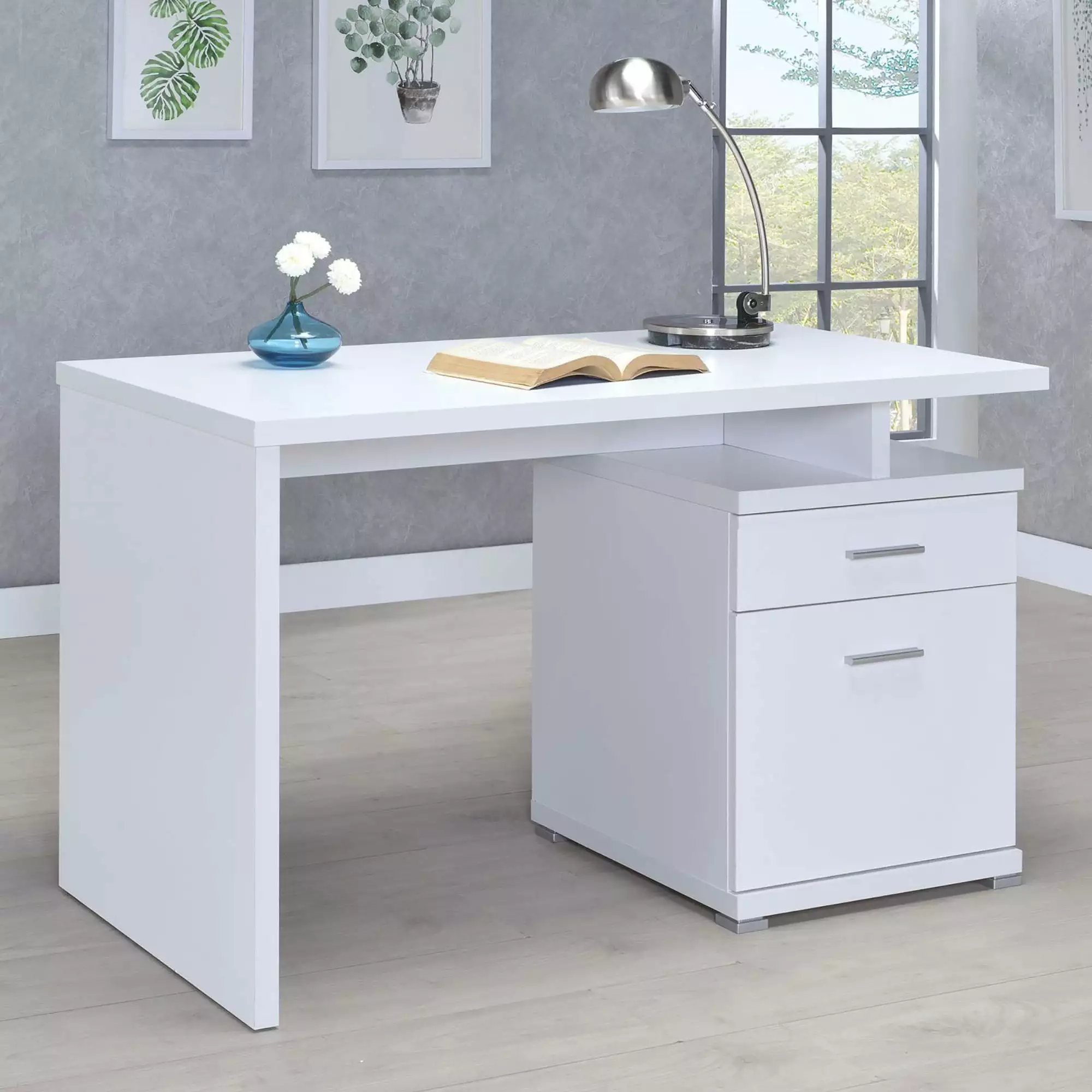 GeeHome White 2-Drawer Reversible Office Desk Home Workspace