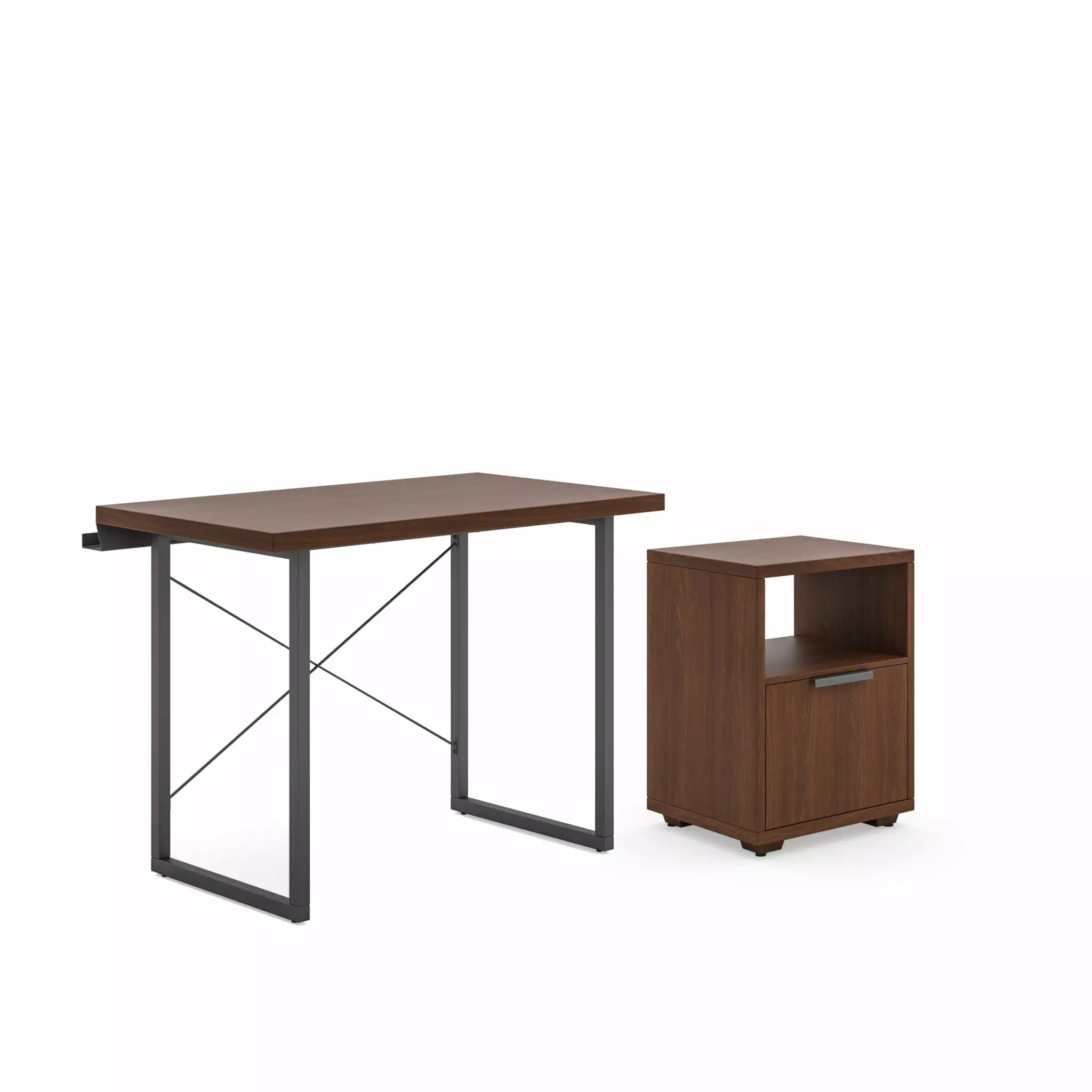 Homestyles Merge Engineered Wood Computer Desk and File Cabinet Set Brown Walnut