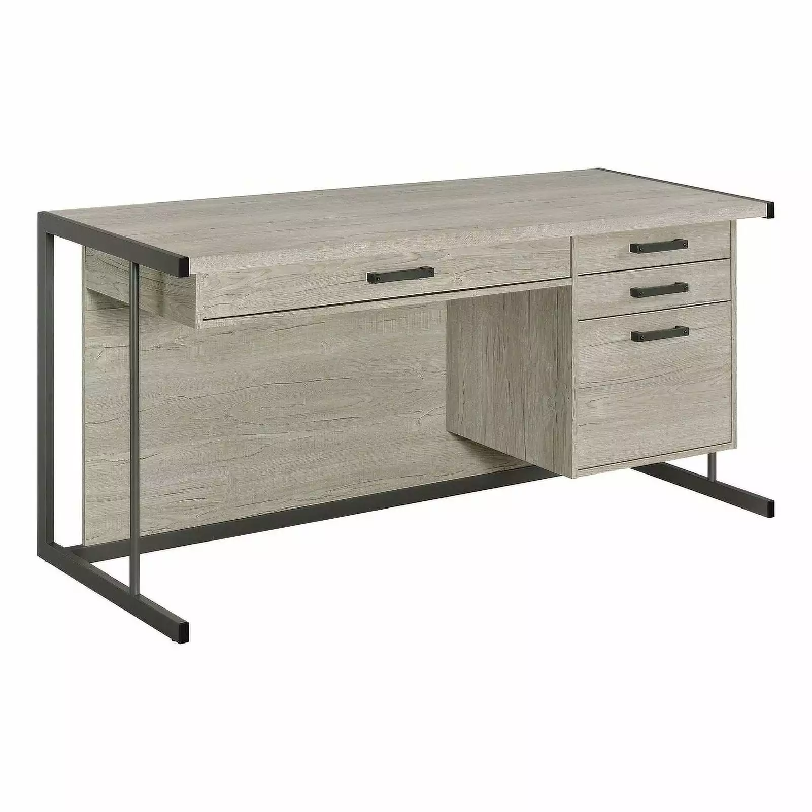 Maklaine 4-Drawer Modern Wood Office Desk Whitewashed Gray