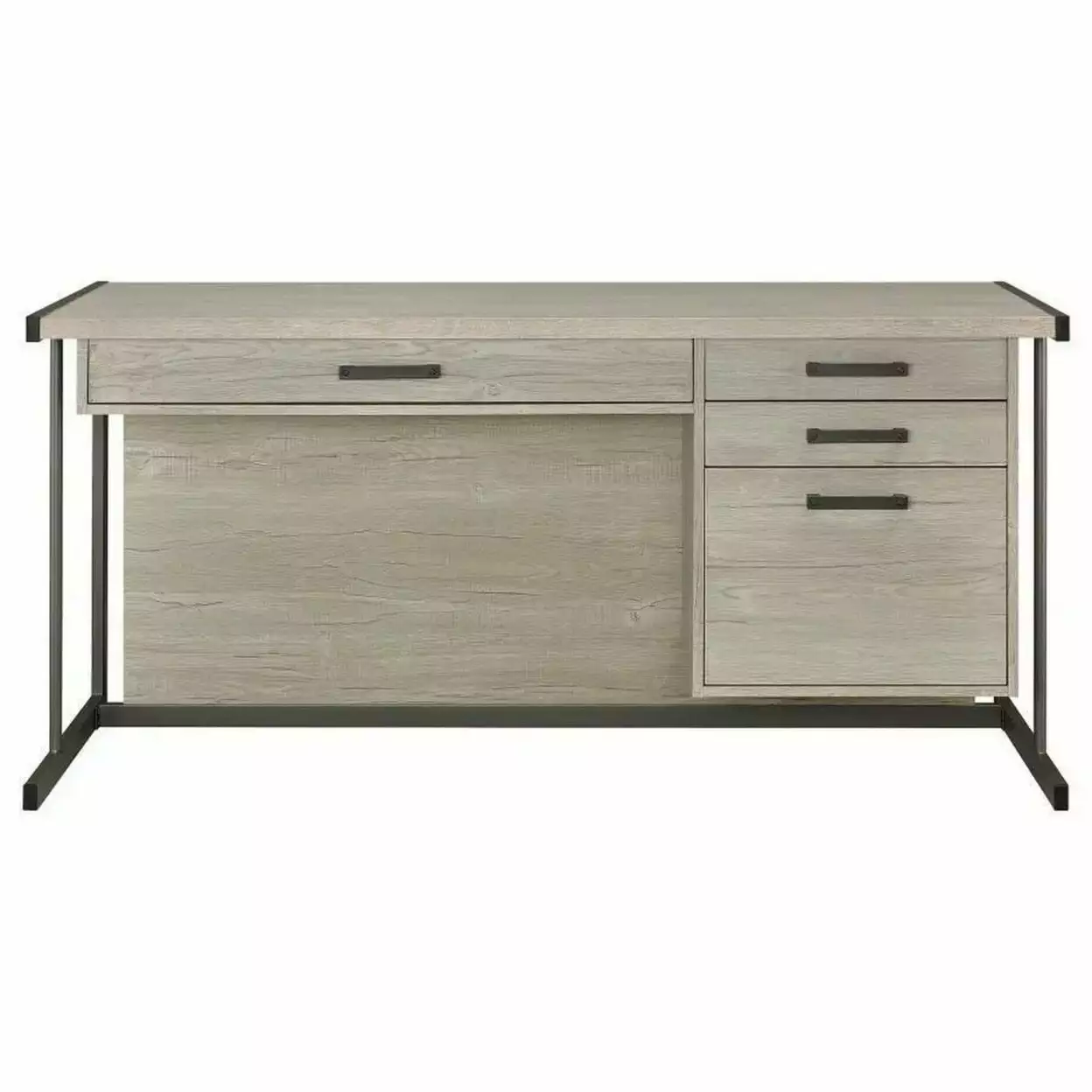 60 Inch 4 Drawer Rectangular Office Desk Metal Sled Base Whitewashed Gray Saltoro Sherpi