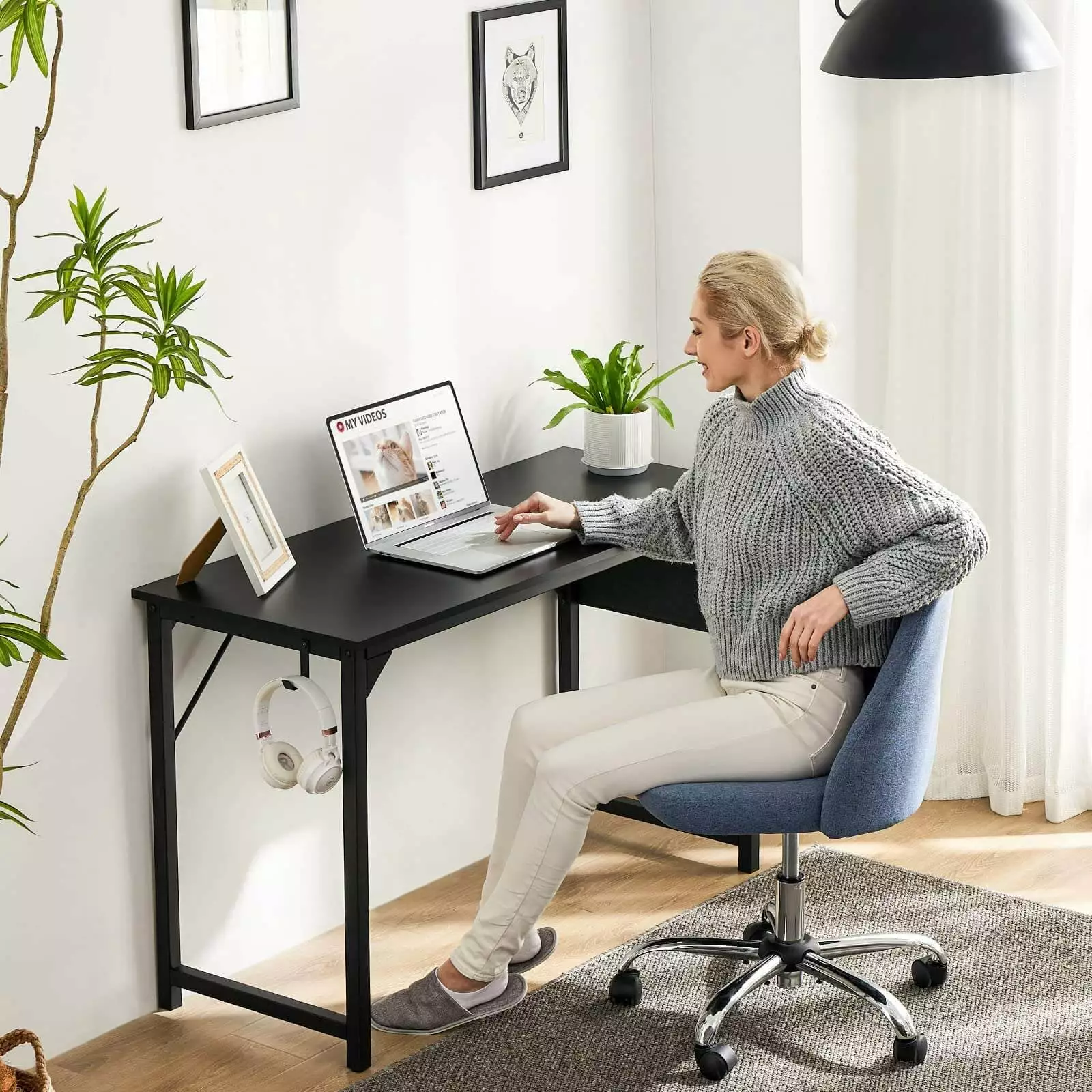 Modern Simple Style Wooden Office Desk Storage 63 Inch Black SMHZ