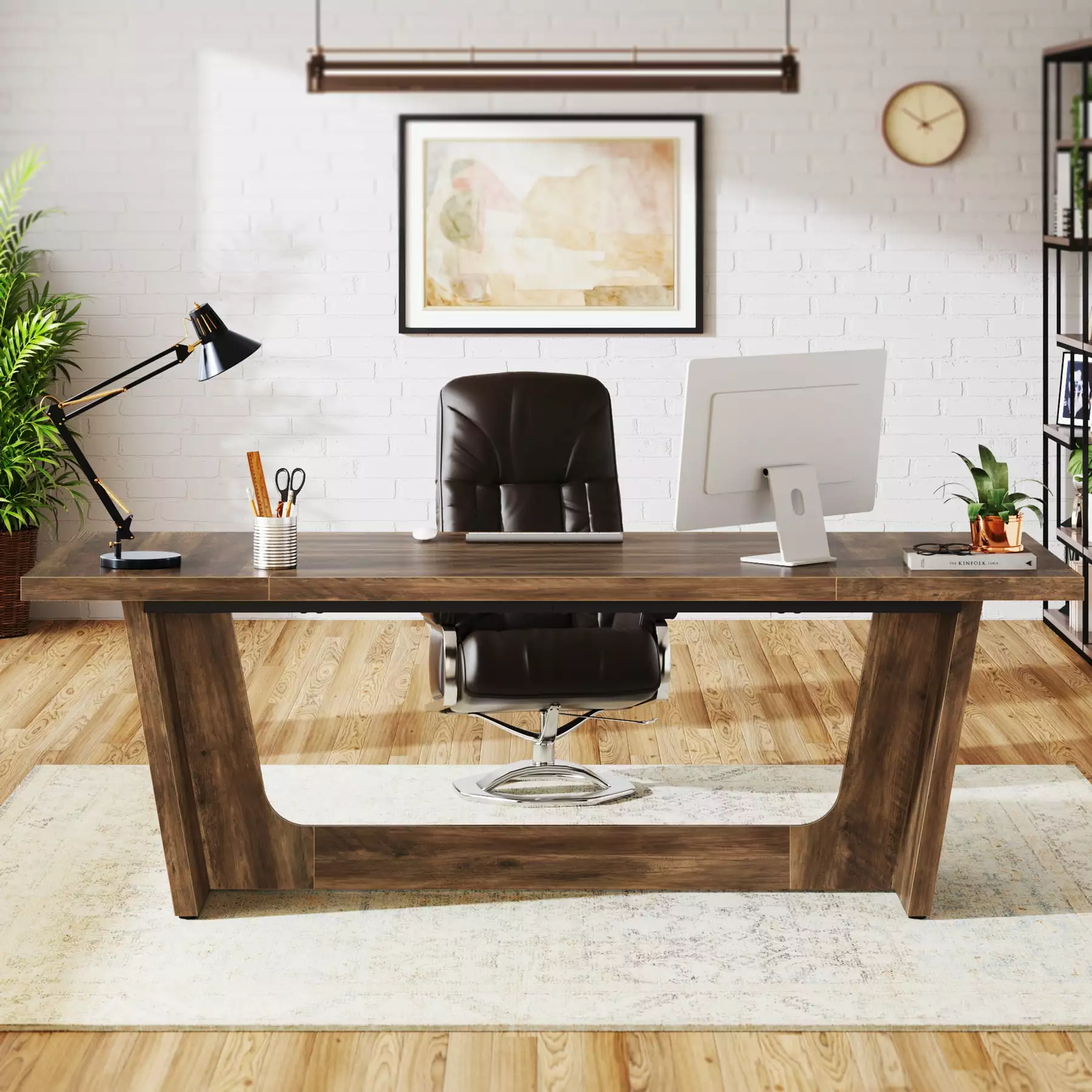 Tribesigns 70.87 Inch Industrial Wood Executive Computer Desk Home Office