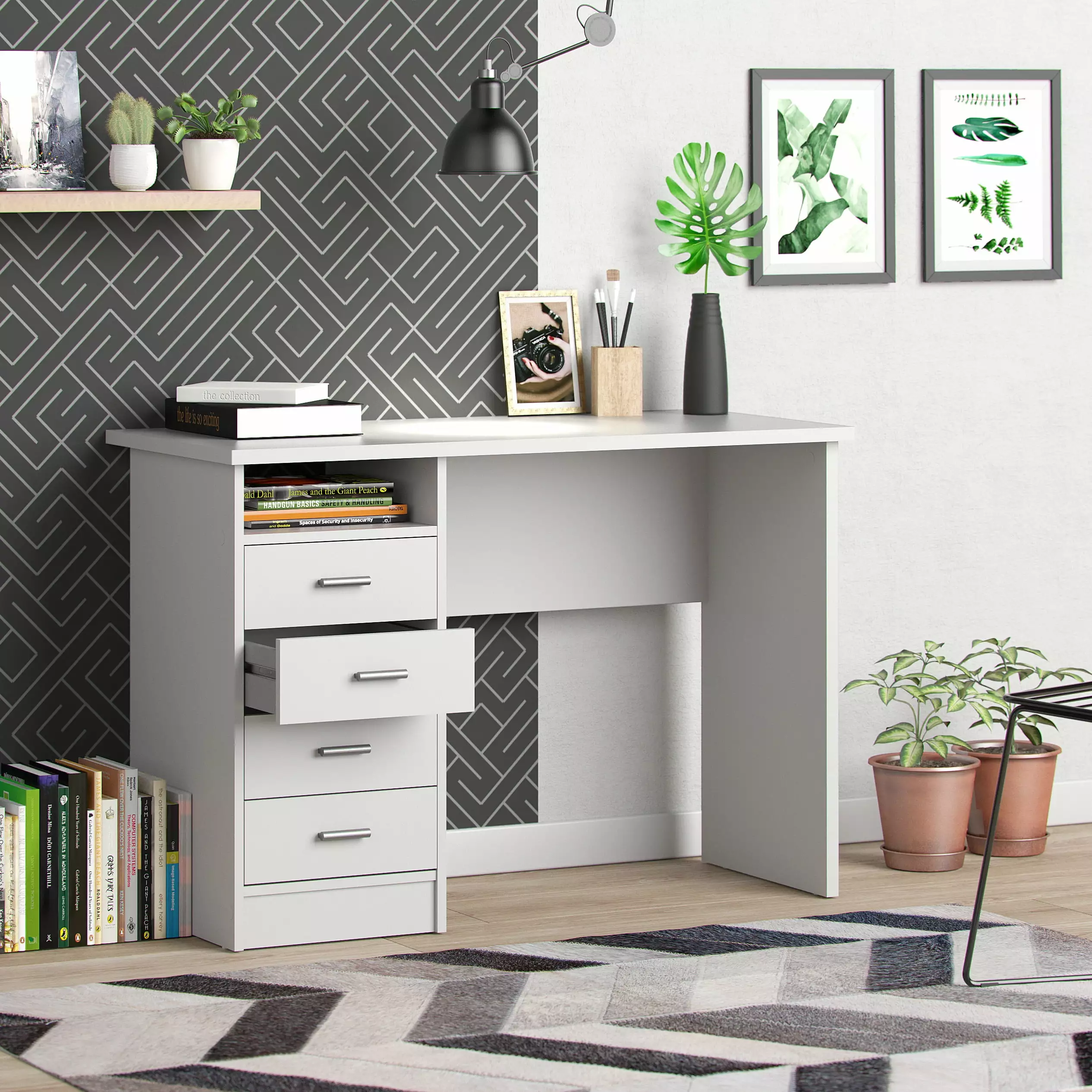 Warner Desk 4 Drawers White Office Desk