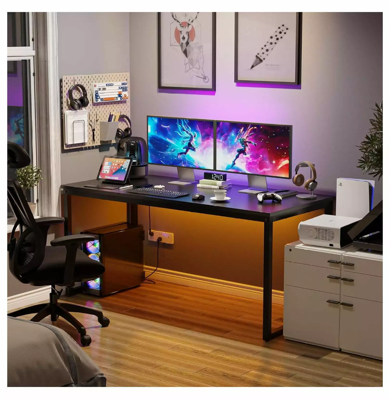 YOSITiuu Computer Desk 55 Large Office Desk Computer Table Laptop PC Simple Study Writing Desk Home Office Black