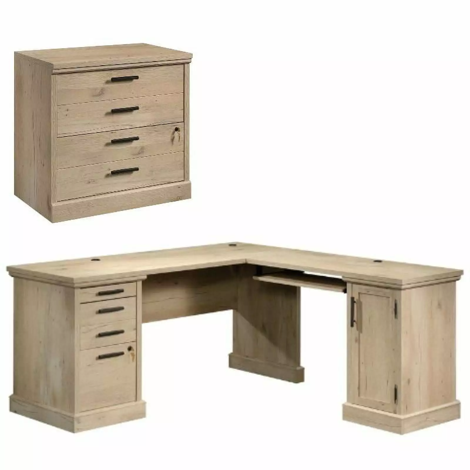 Home Square 2-Piece Set L-Shaped Desk & Lateral File Cabinet Prime Oak