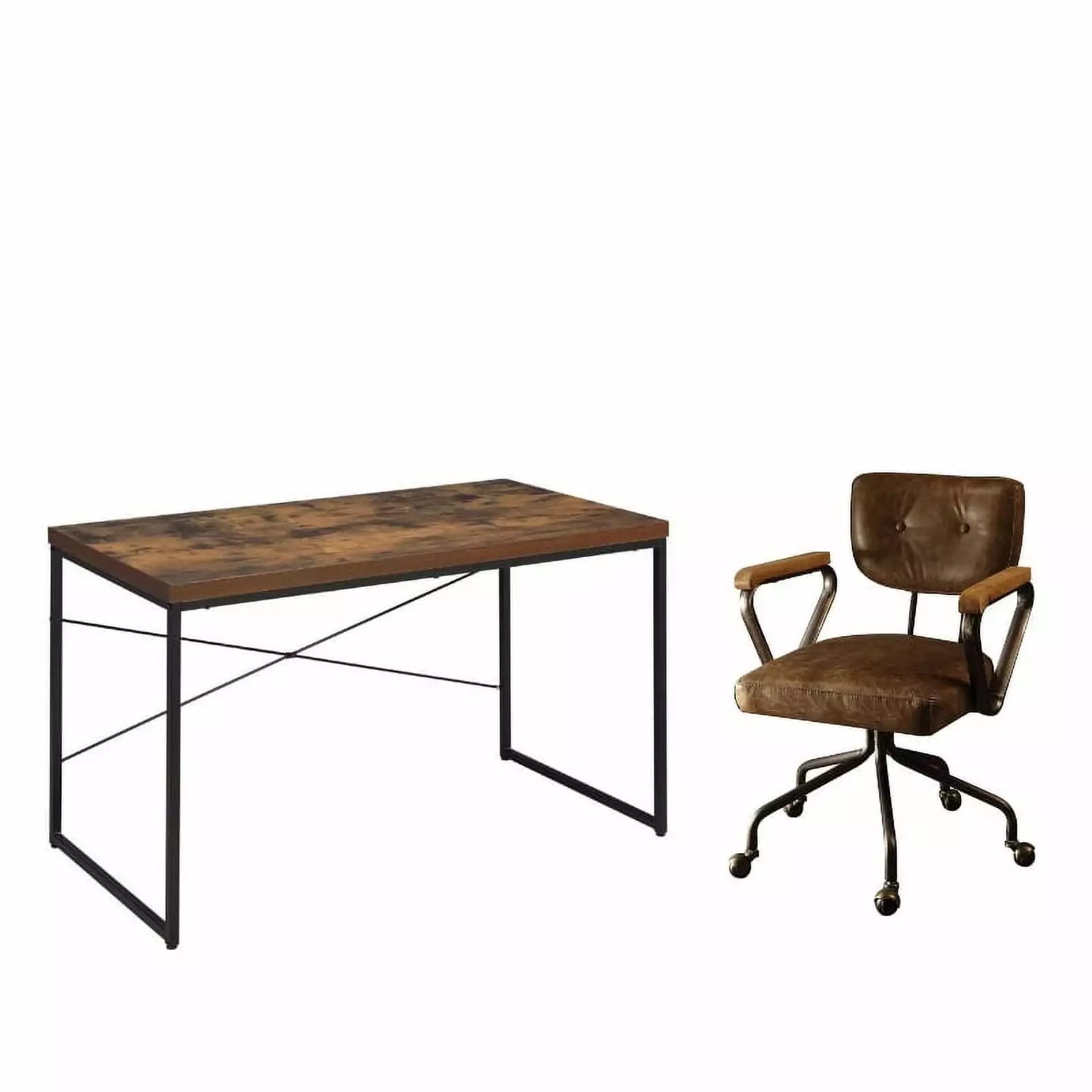 2 Piece Office Set Writing Desk and Chair Rustic Brown - Complete Home Office Furniture Acme Furniture