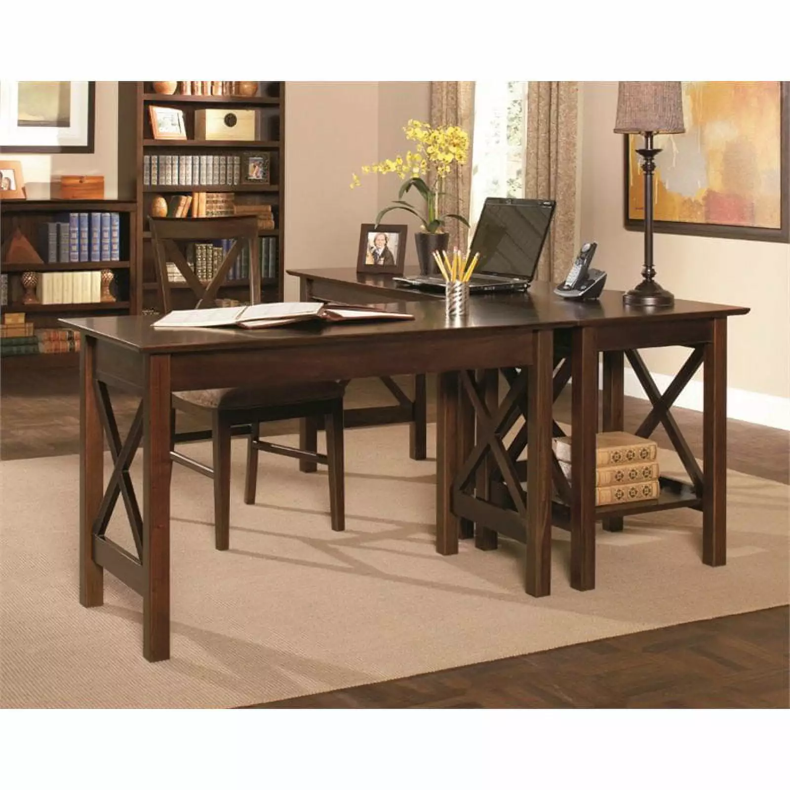AFI Lexington 3 Piece Office Set Antique Walnut - Executive Home Office Furniture