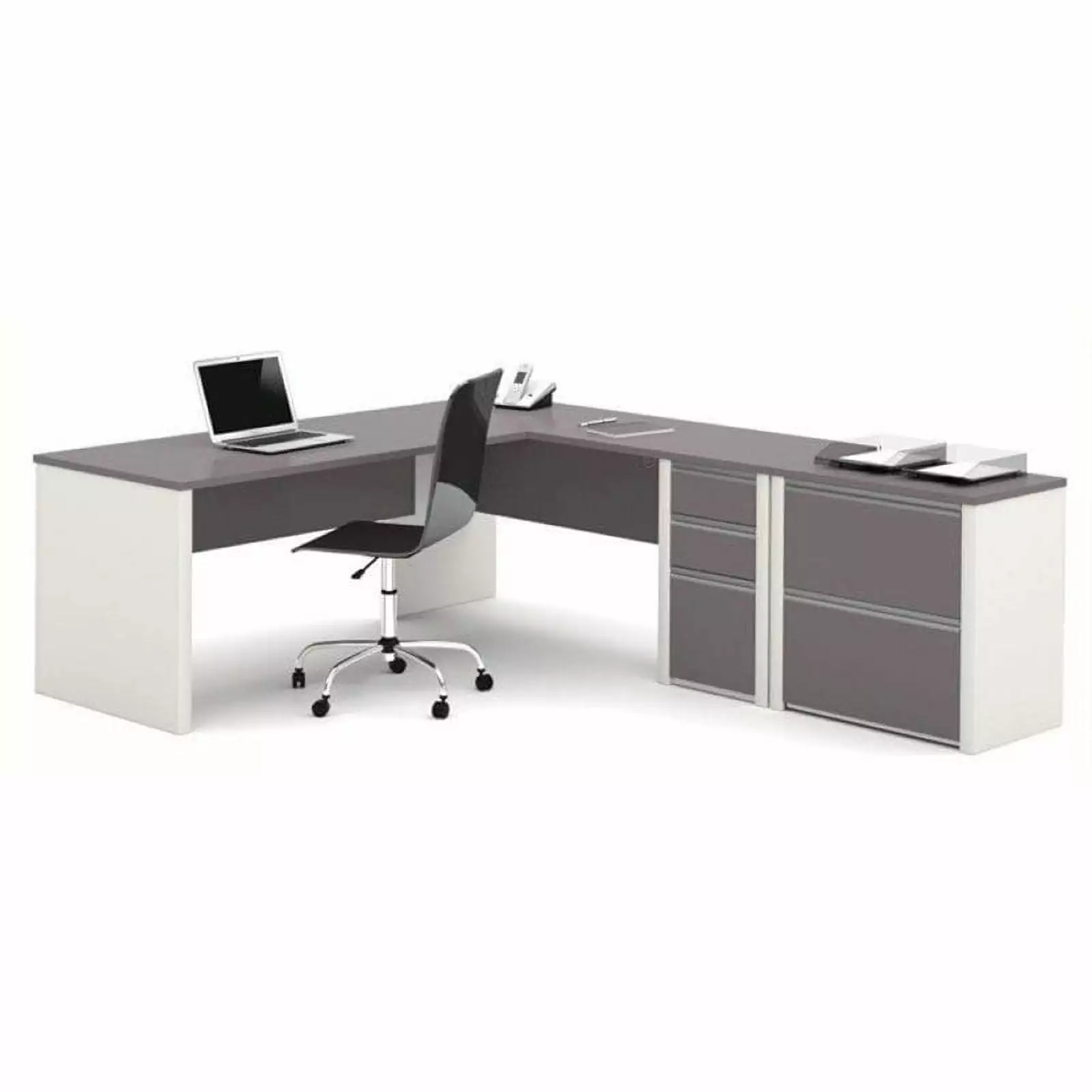 Bowery Hill L-Shaped Office Set Lateral File Sandstone - Complete Workstation Storage