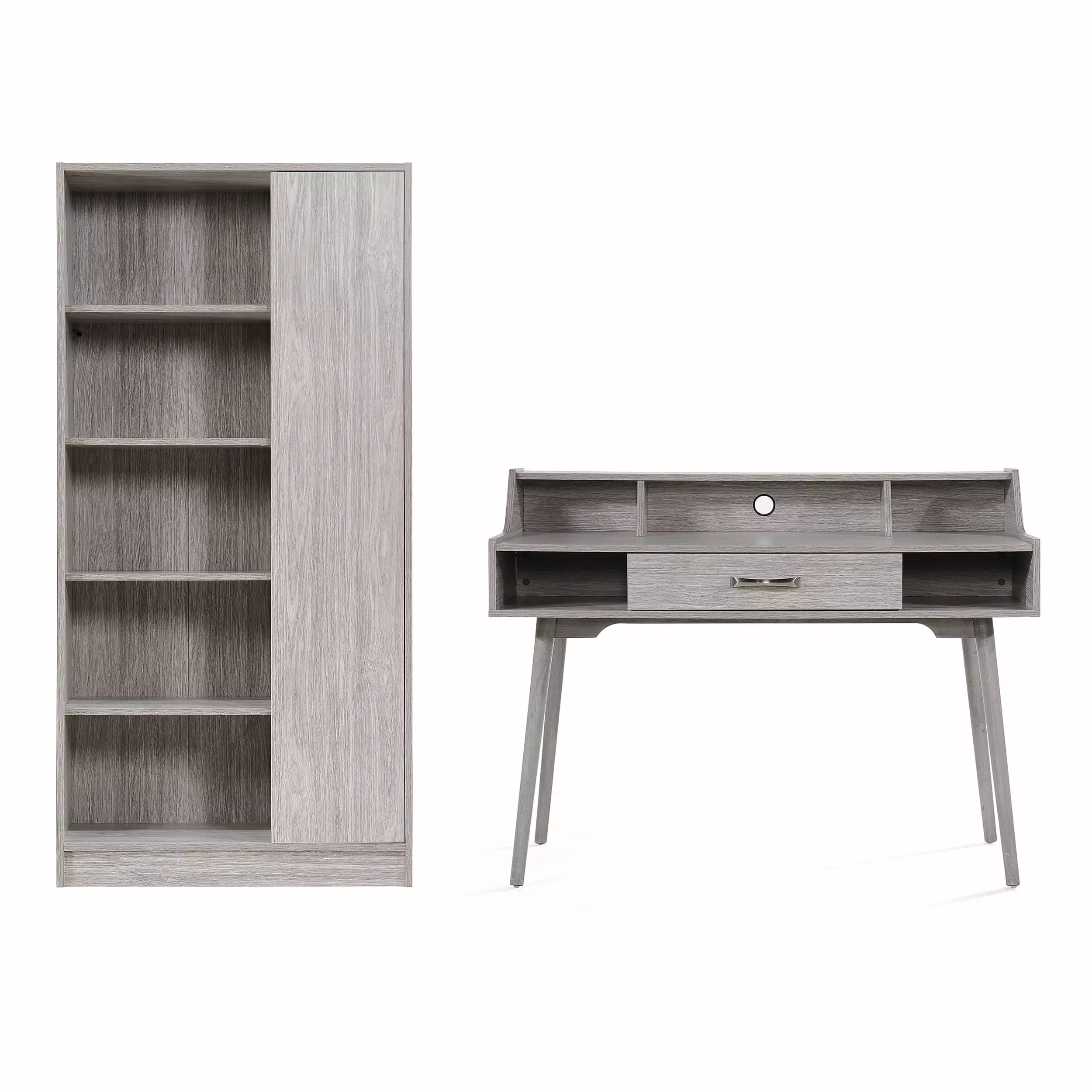 GDF Studio Beatrice Mid Century Modern 2 Piece Faux Wood Home Office Set Grey Oak Finish GDFSTUDIO