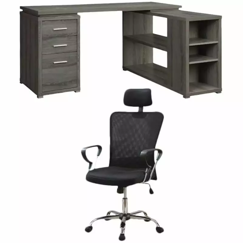 Home Square 2-Piece L-Shaped Writing Desk and Executive Office Chair Set