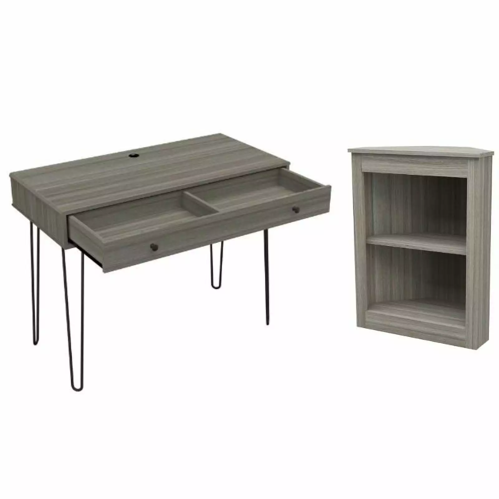 Home Square 2-Piece Set Computer Desk and Corner Bookcase