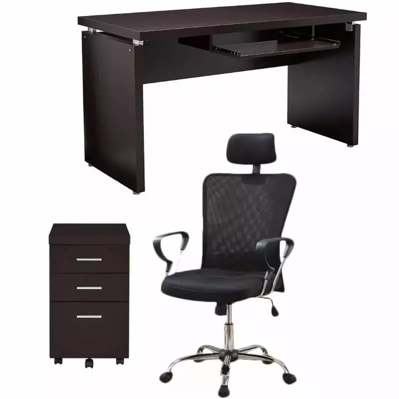 Home Square 3-Piece Office Set Writing Desk Mobile File Cabinet and Chair