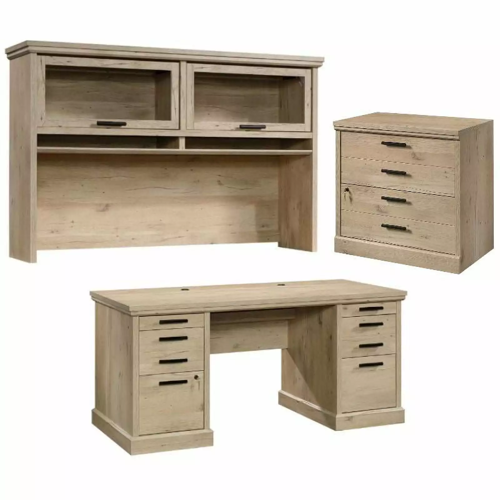 Home Square 3-Piece Set Executive Desk Lateral File Cabinet and Large Hutch