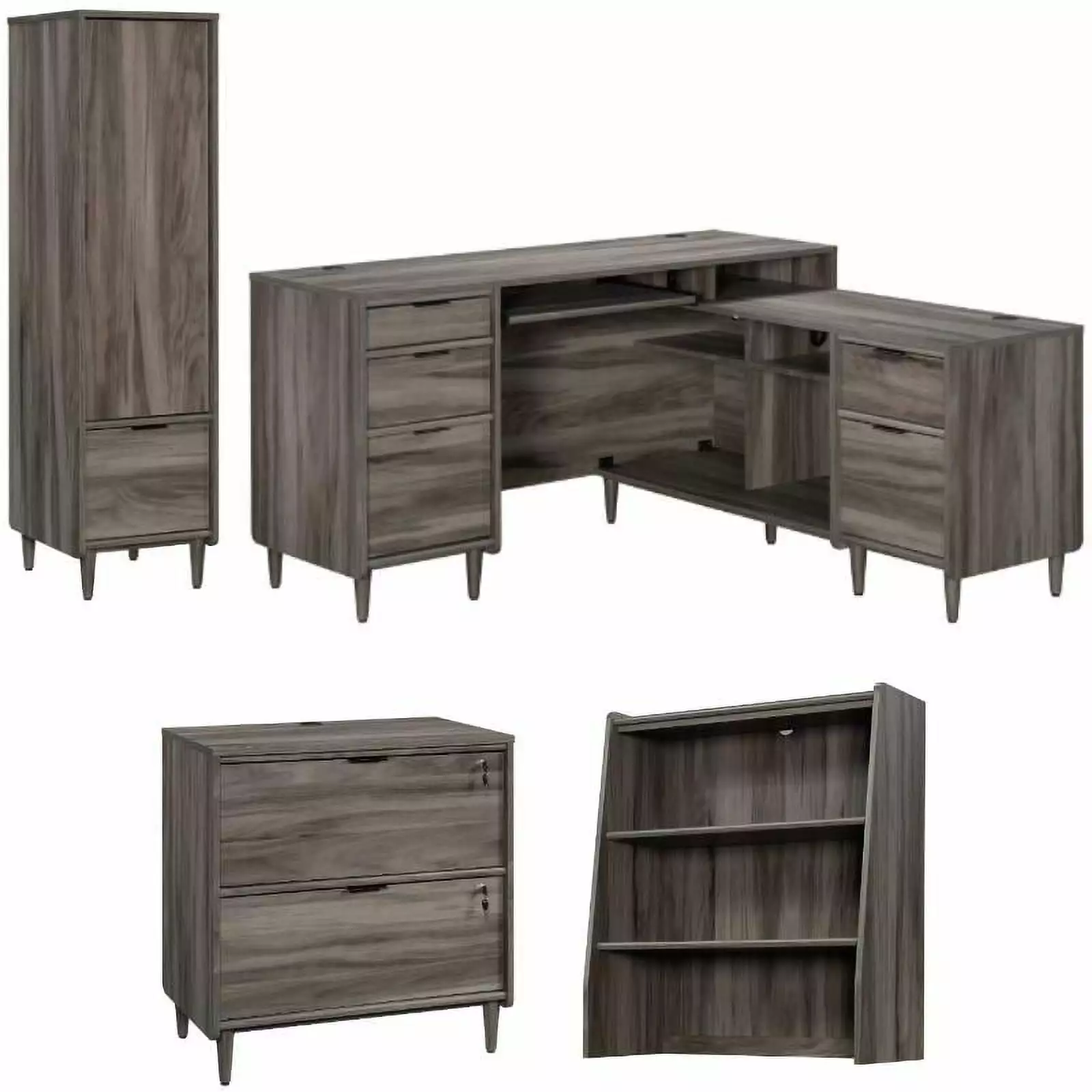 Home Square 4-Piece Set Desk Lateral File Cabinet Hutch and Narrow Cabinet