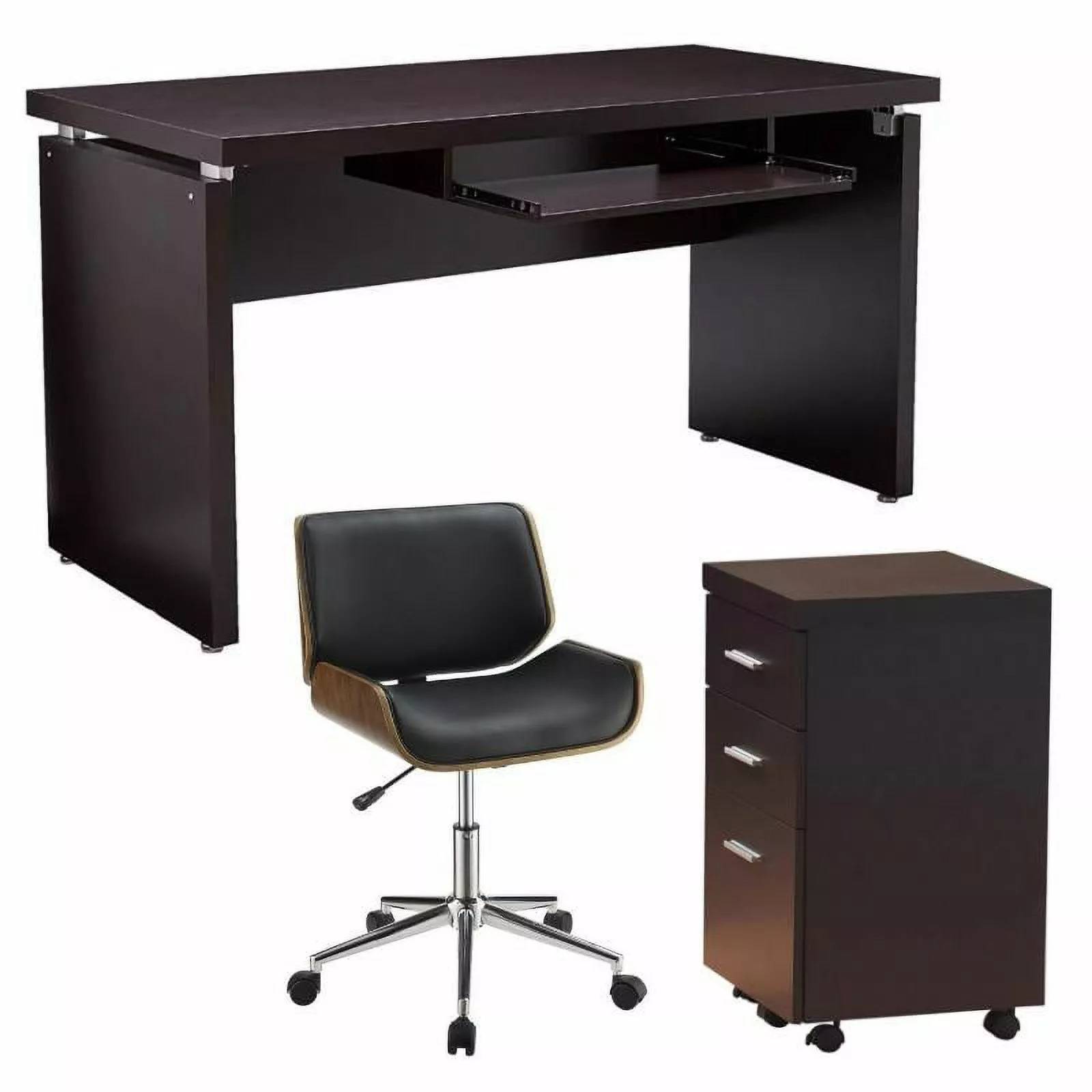 Home Square 3 Piece Office Set Writing Desk Chair and Mobile File Cabinet