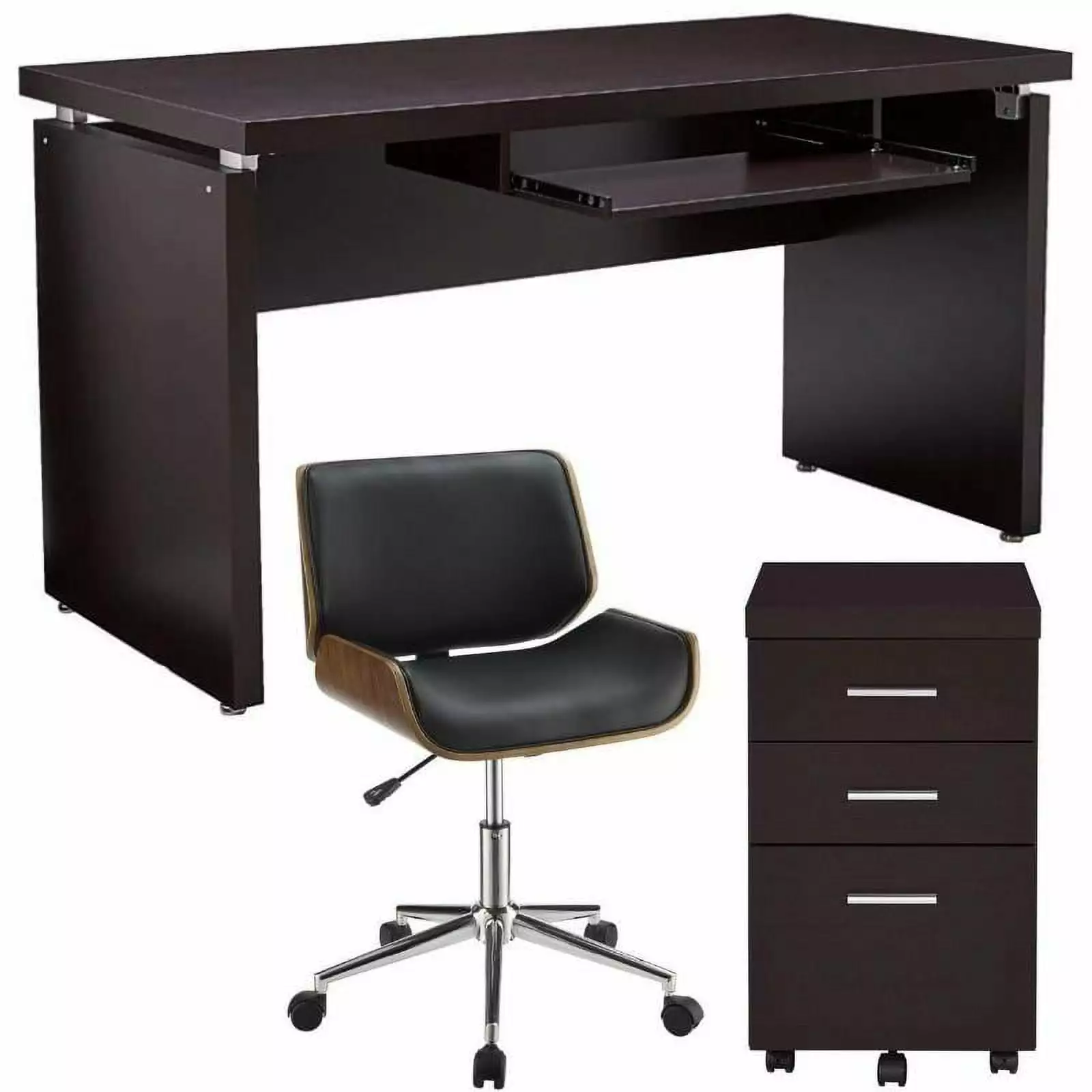 Home Square 3 Piece Set Mobile File Cabinet Office Chair and Writing Desk Professionals