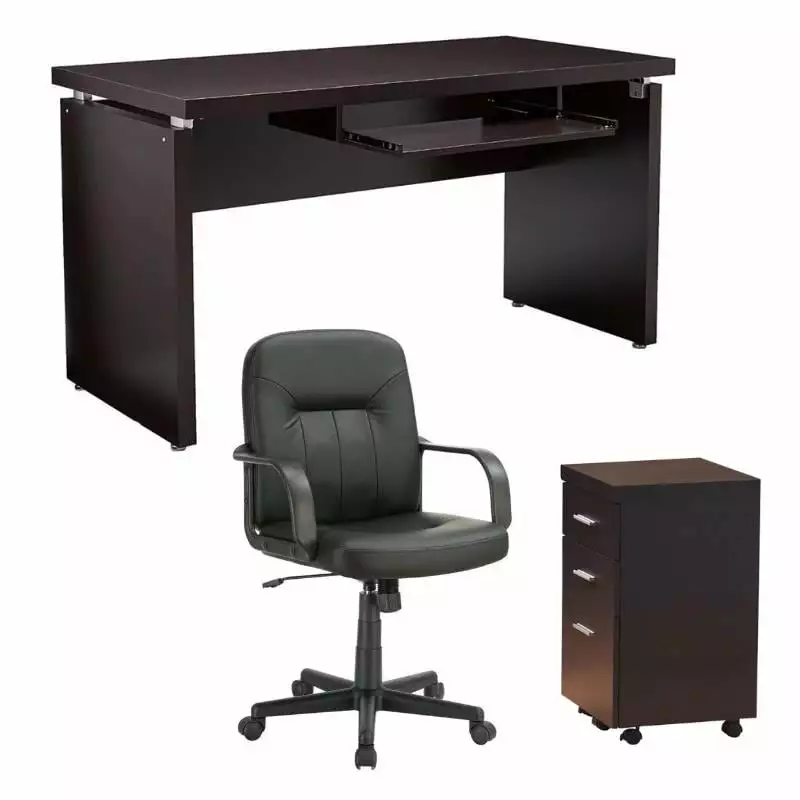 Home Square 3 Piece Set Writing Desk Mobile File Cabinet and Office Chair