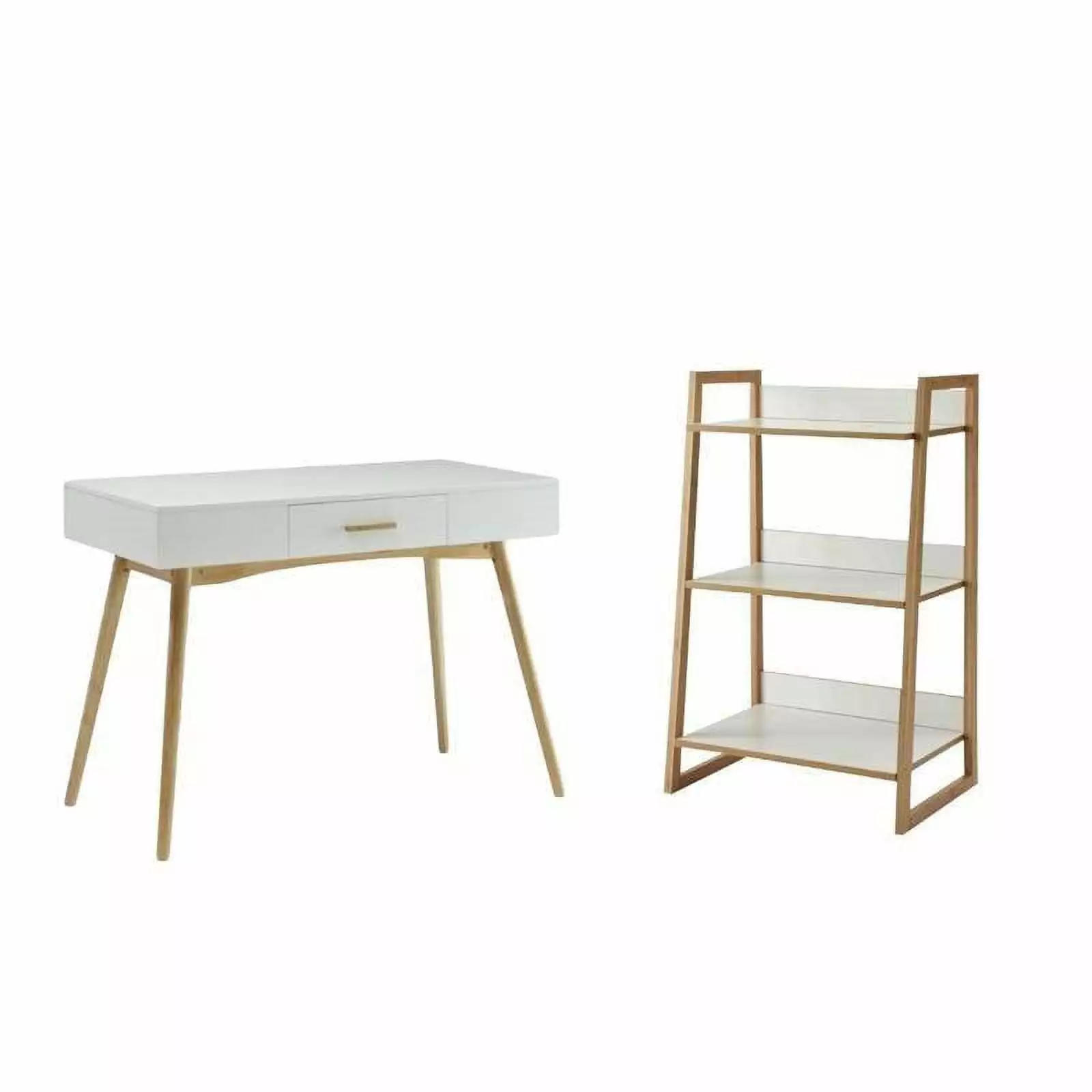 2 Piece Office Set Desk and Bookcase Natural and White Finish Home Square