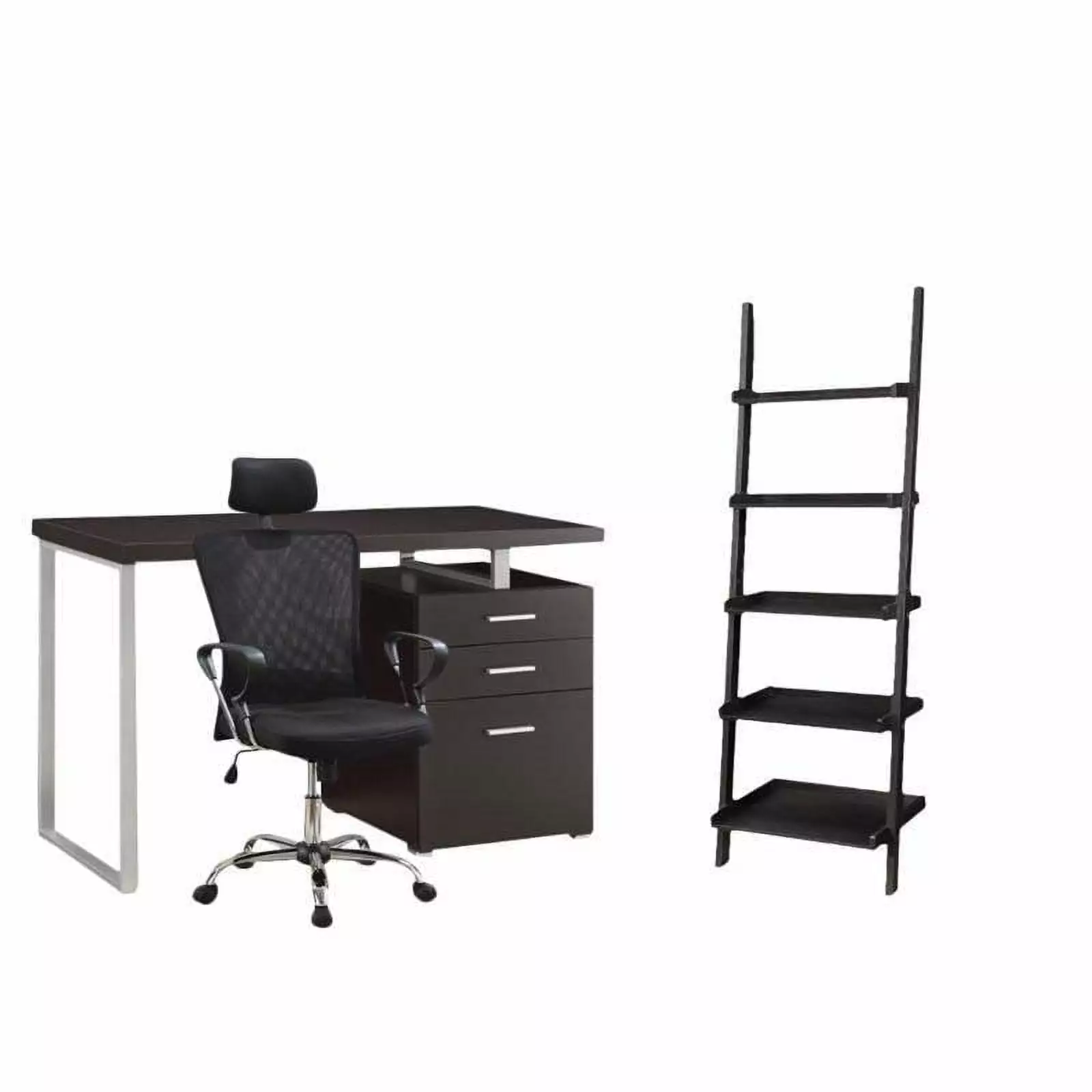 3 Piece Office Set Desk, Office Chair, and Bookcase Cappuccino - Complete Workspace Home Square