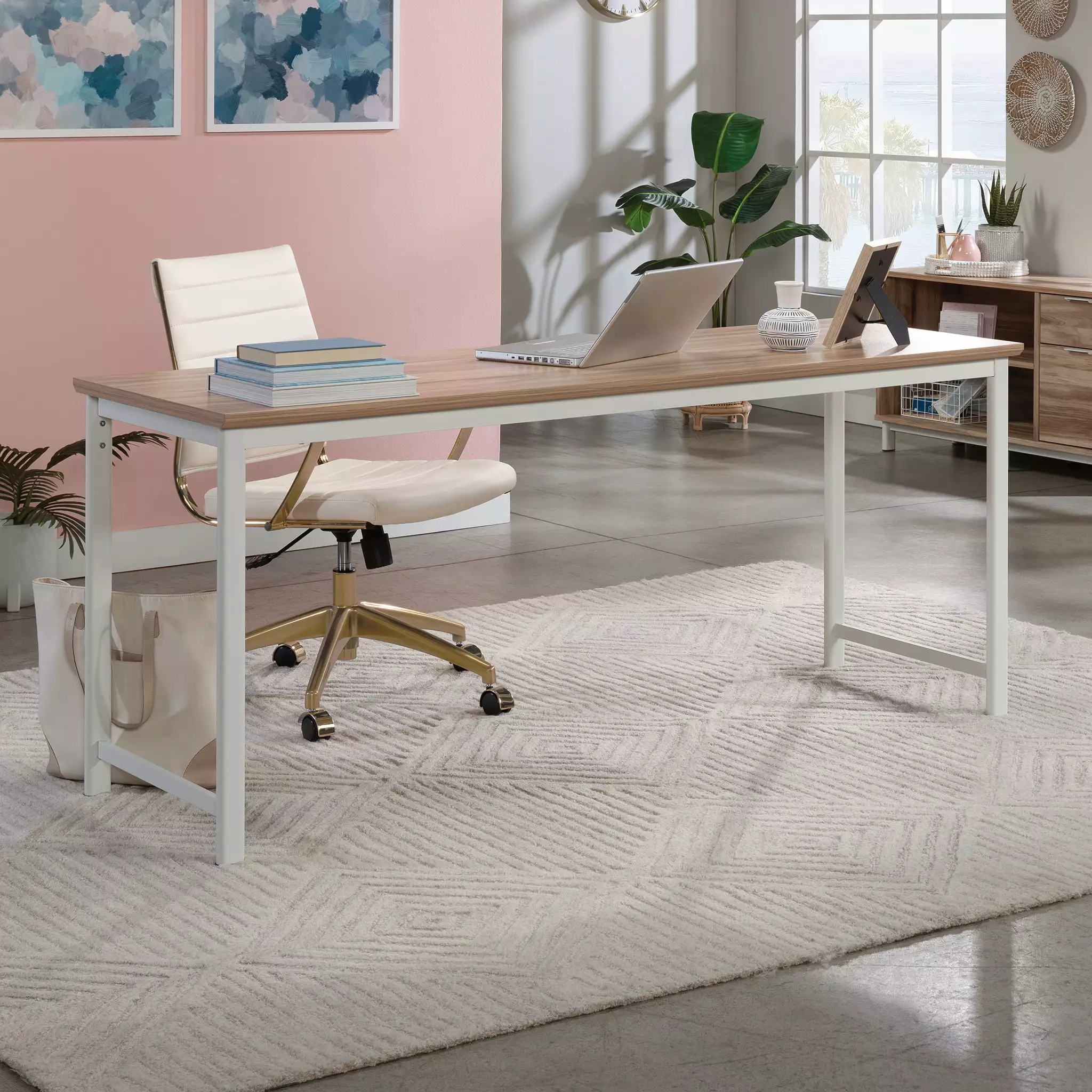 Worksense Sauder Bergen Circle 72 x 24 Office Table Desk Kiln Acacia Finish