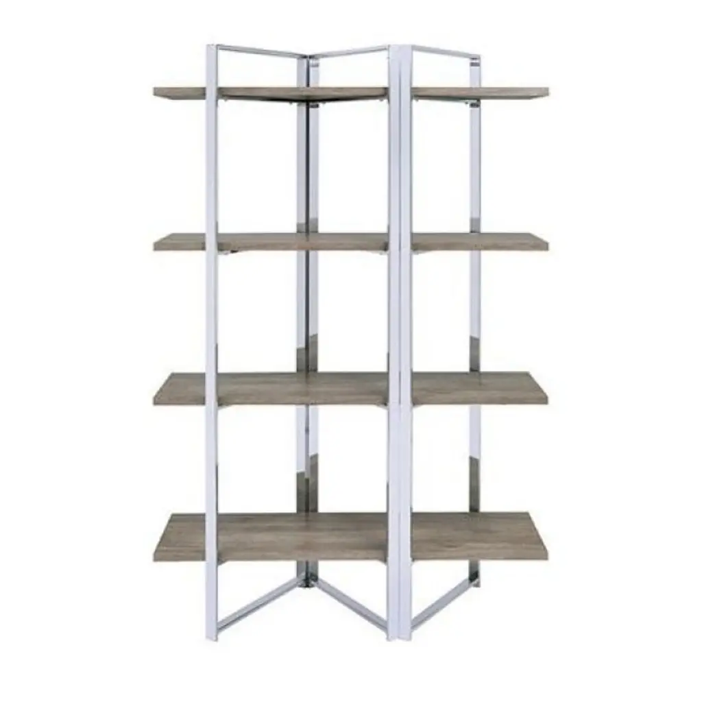 Geometric Metal Framed Bookshelf Four Open Wooden Shelves Brown royal hampton