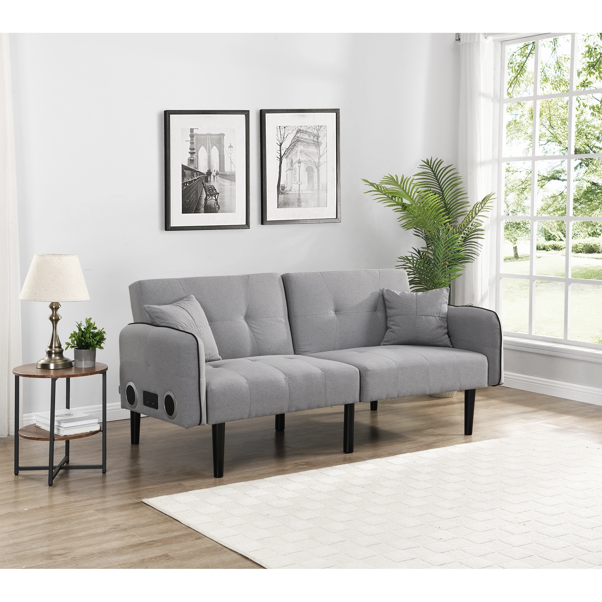 Gray Folding Ottoman Sofa Bed Built- Stereo - Space Saving Furniture Miekor