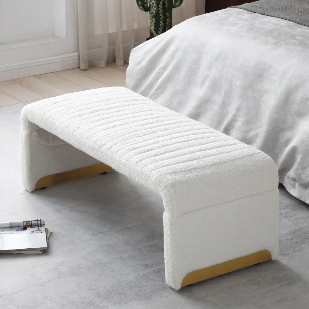 47.24 Inch Modern Ottoman Bench Upholstered Sherpa Fabric Footrest aijiafurniture