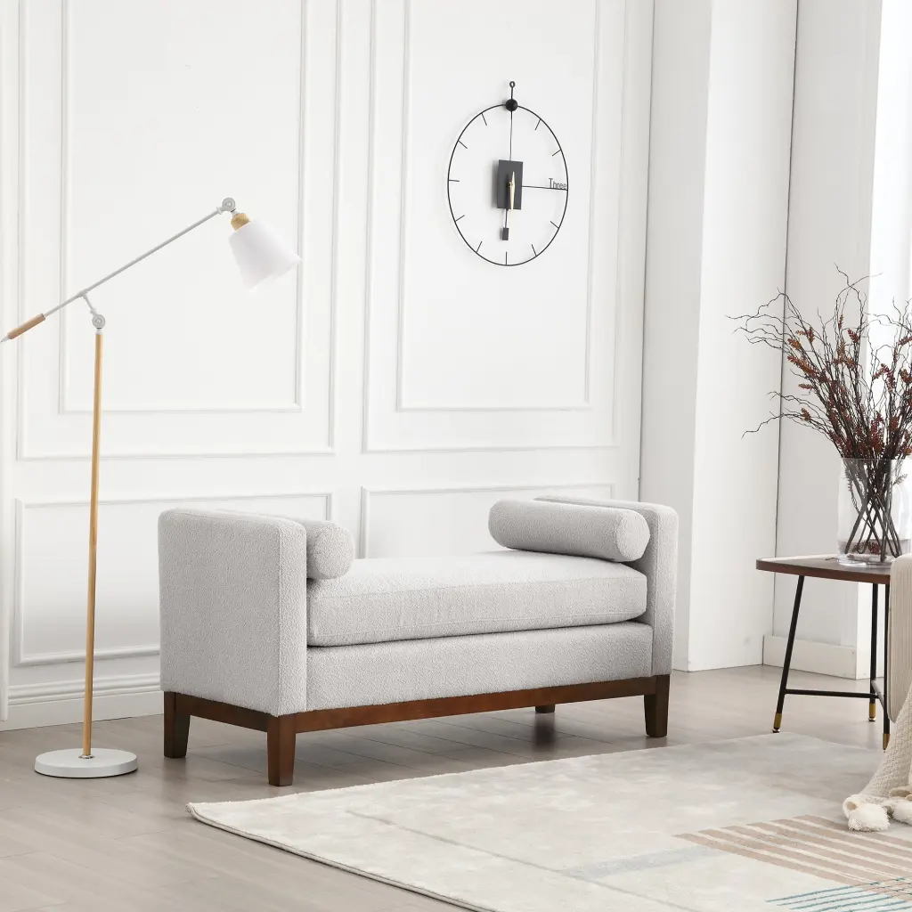 53.5 Inch Wide Elegant Upholstered Bench Ottoman Wood Legs and Strengthened Pillows w1852