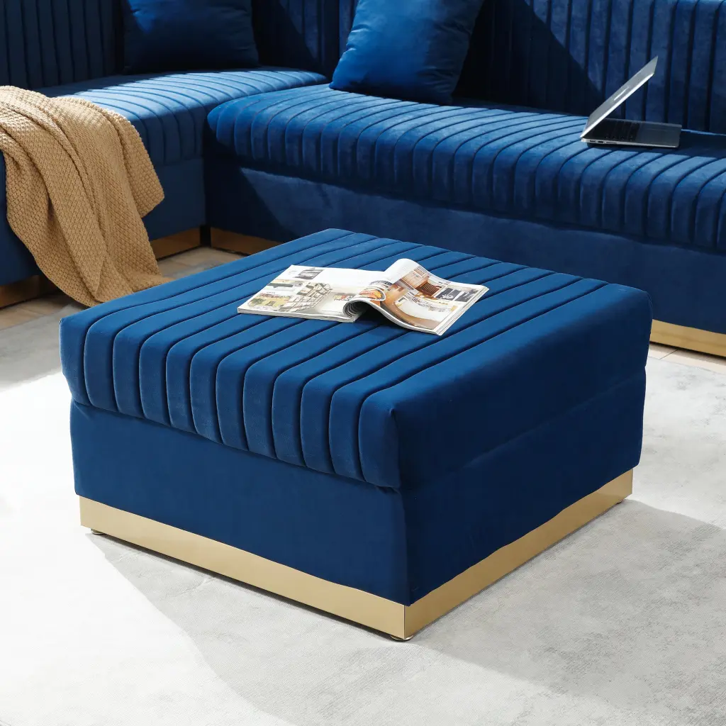 Contemporary Vertical Channel Tufted Velvet Big Size Ottoman Modern aijiafurniture
