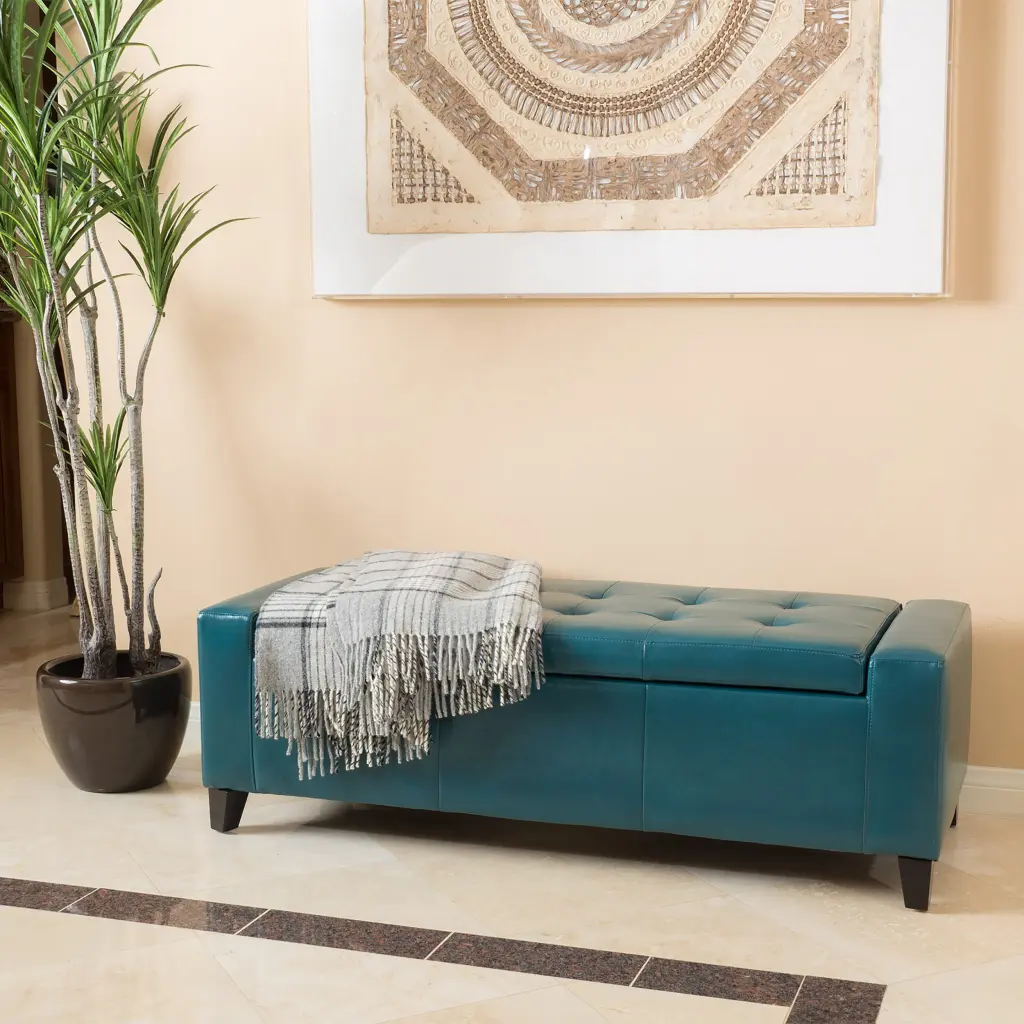 Guernsey Ottoman Teal PU Leather Storage Footrest Living Room nh-perfect home