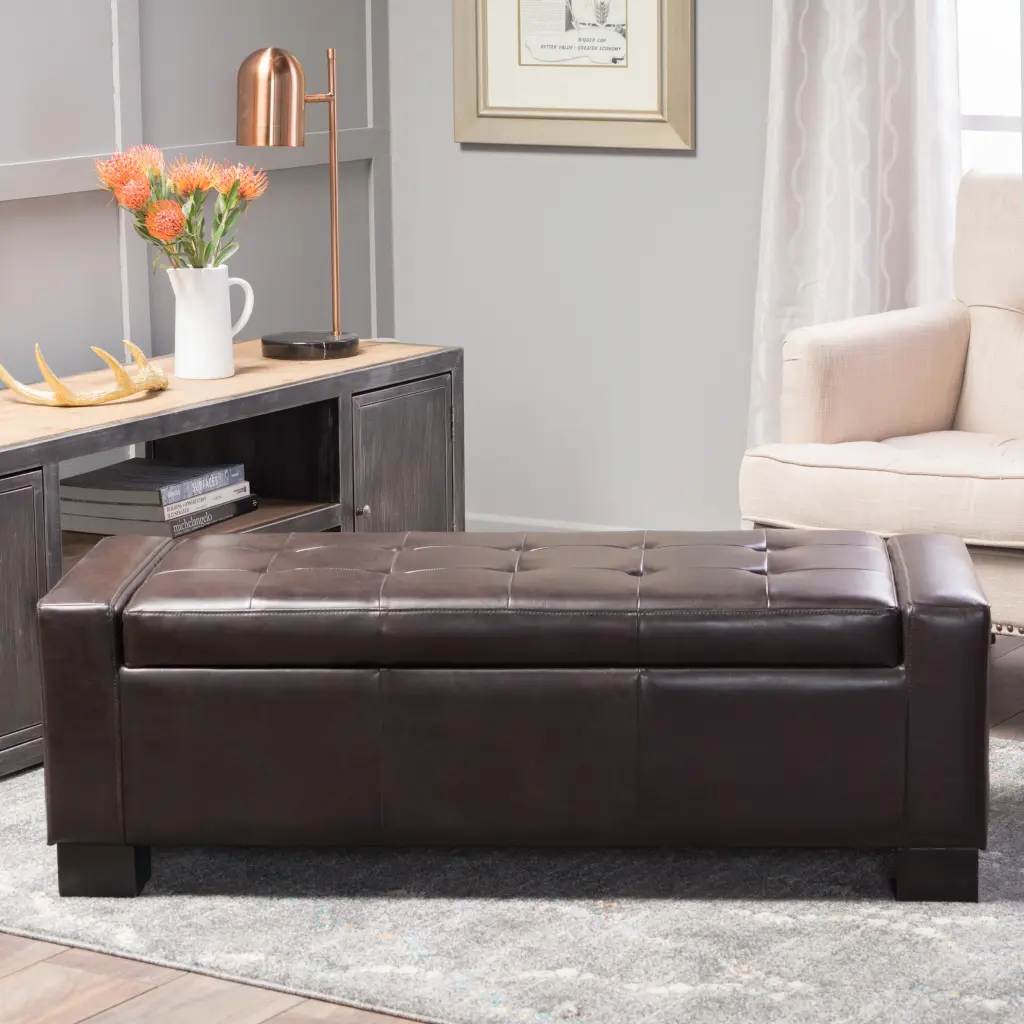 Guernsey Ottoman Brown Leather Footstool Storage Bench nh-sunfay