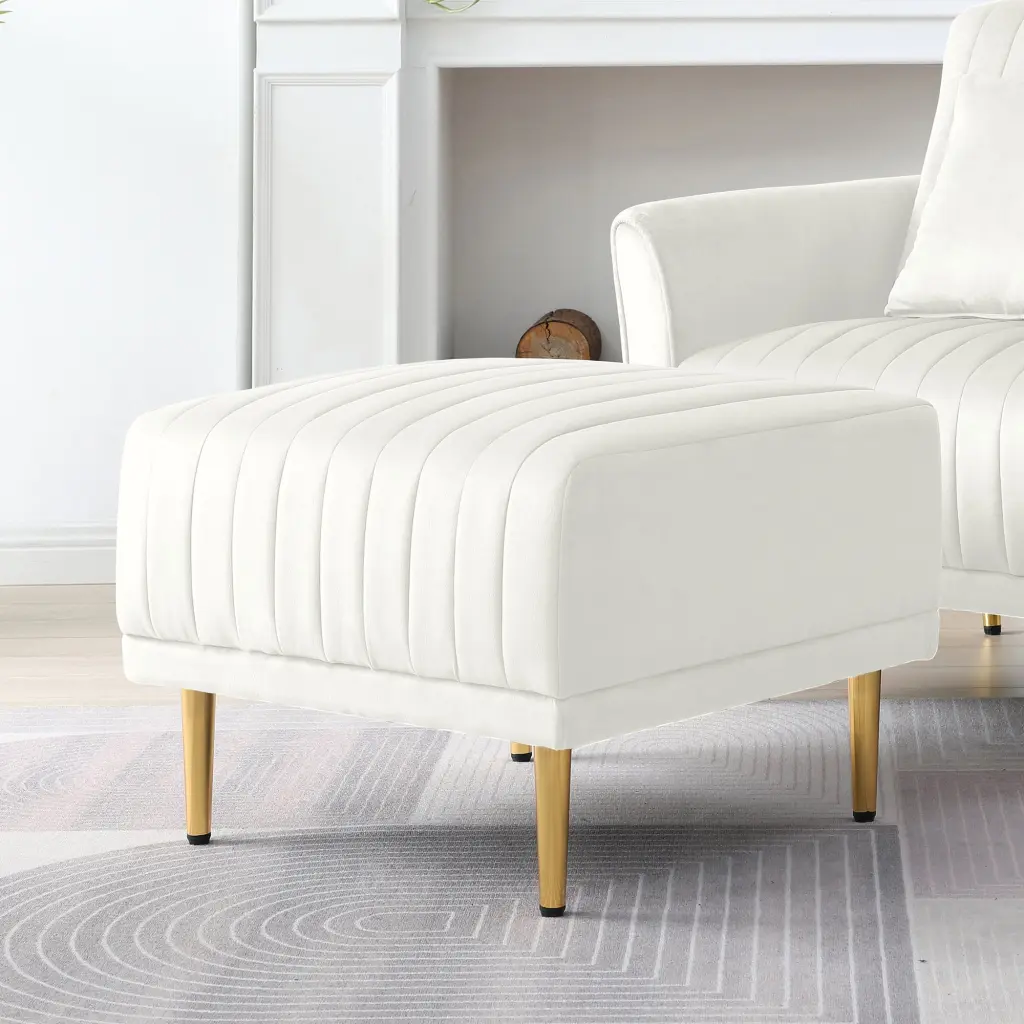 Square Ottoman Cream Velvet Stool Seat Metal Legs Living Room Footrest ui furniture
