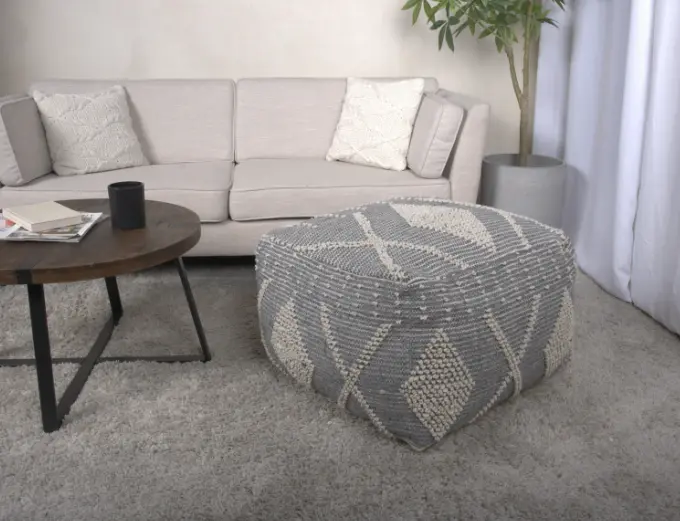 Diamond Large Artisan-made Faux Yarn Pouf Ivory And Grey Footstool Ottoman bazar