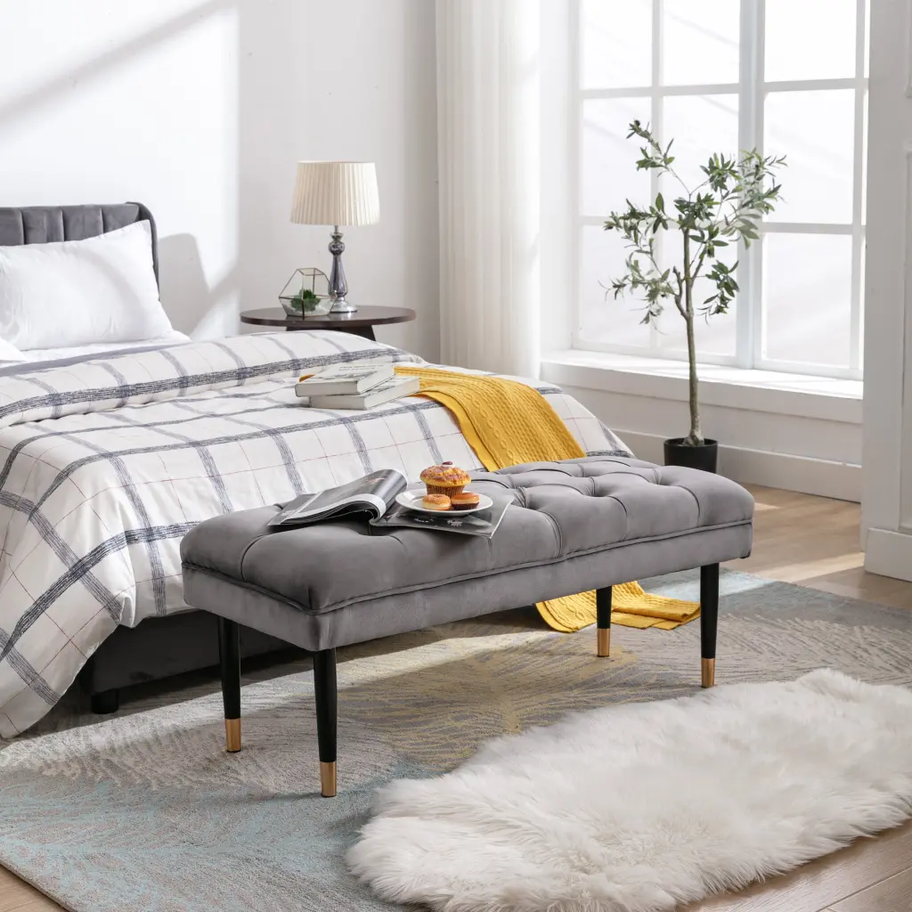 Tufted Bench Modern Velvet Button Upholstered Ottoman Bedroom or Living Room chairus