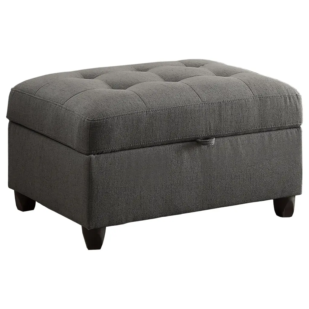 Grey Linen Storage Ottoman Wood Frame Living Space furniture max