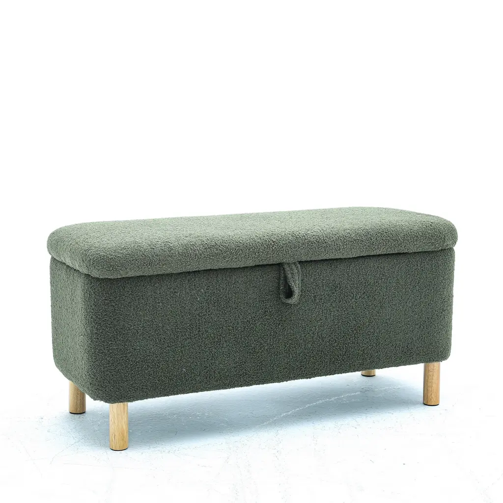Basics Upholstered Storage Ottoman And Entryway Bench Green Boucle levin furniture