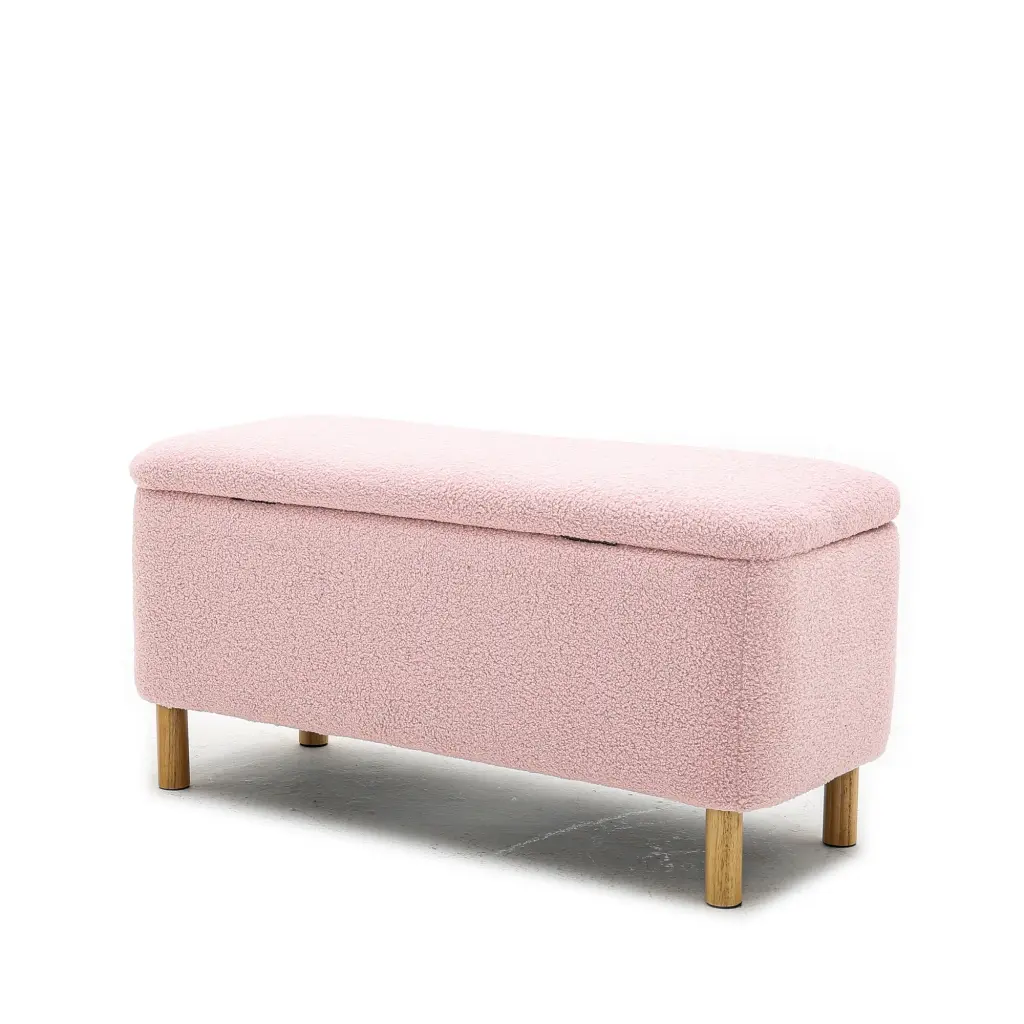 Basics Upholstered Storage Ottoman Entryway Bench Pink Boucle levin furniture