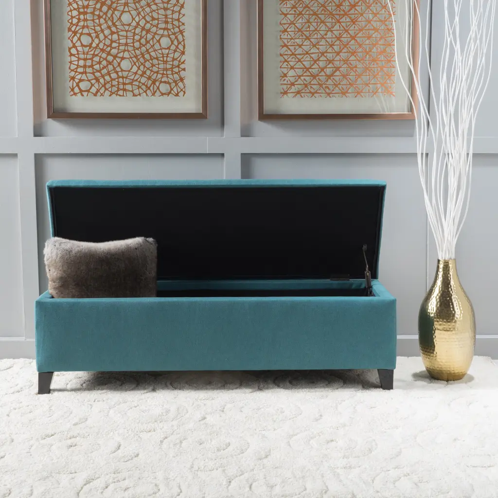 Ottoman Teal Fabric Footstool Pouf Living Room Accent nh-an