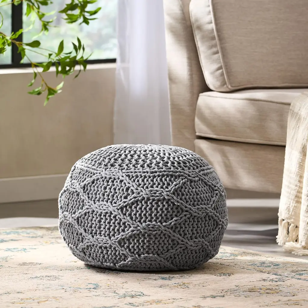Malibu Pouf Grey Wool Footstool Ottoman Living Room nh-inmax