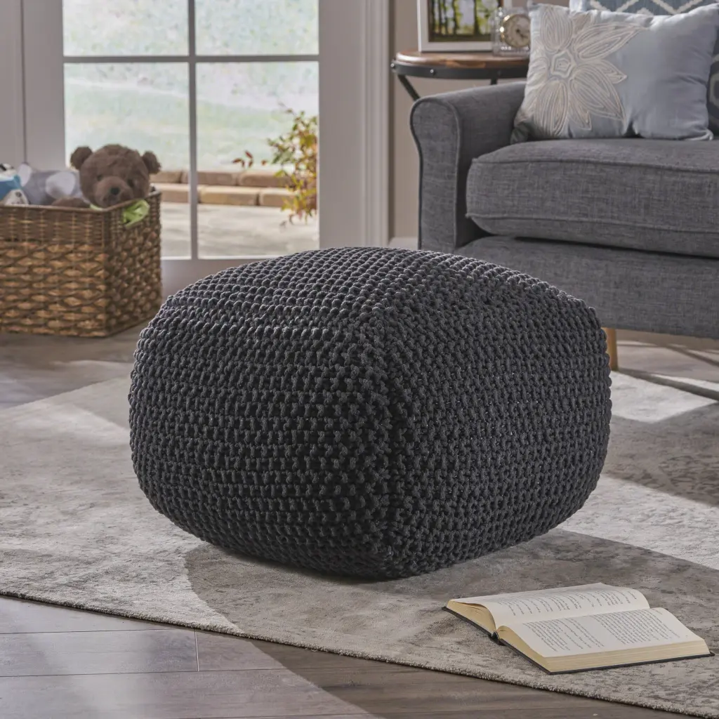 Hollis Knitted Cotton Pouf Cube 20x20x16 Dark Grey nh-sunfay